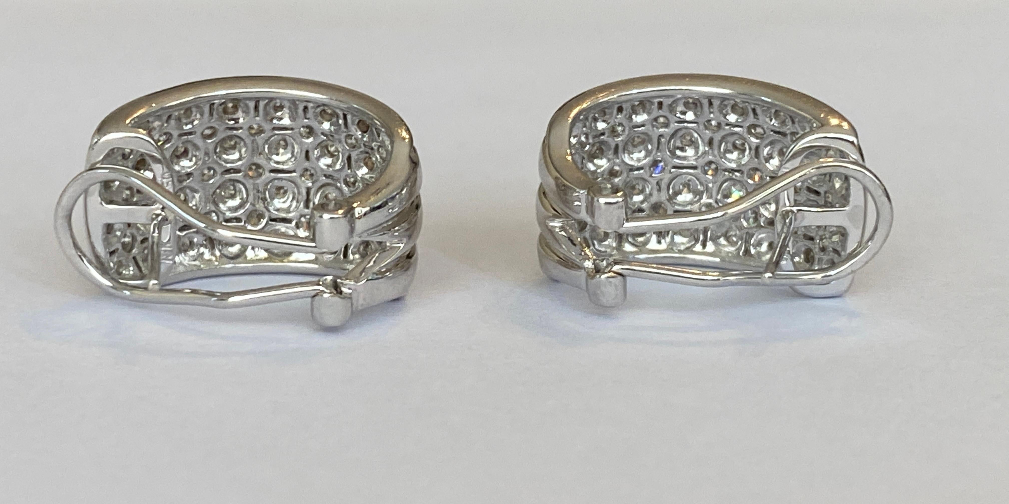 Pave Set 2.22 ct Diamond and White Gold Hoop Clip Earrings For Sale 3