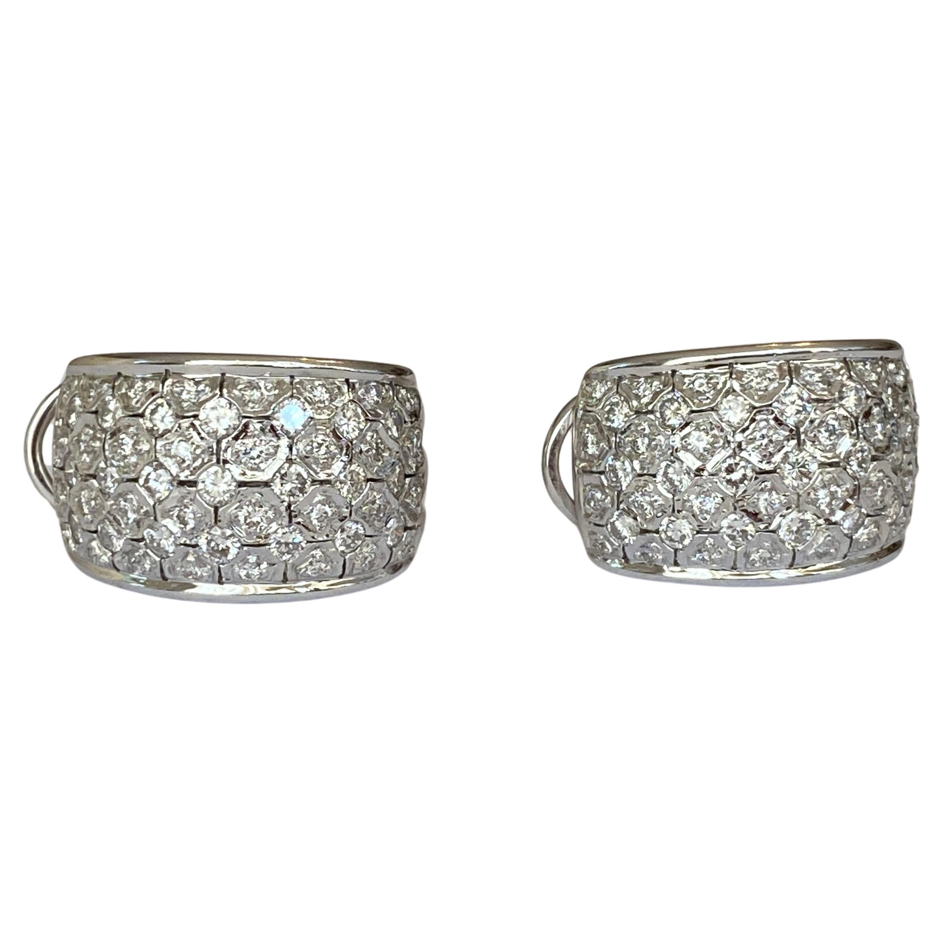 Pave Set 2.22 ct Diamond and White Gold Hoop Clip Earrings For Sale