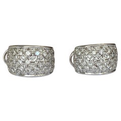 Pave Set 2.22 ct Diamond and White Gold Hoop Clip Earrings