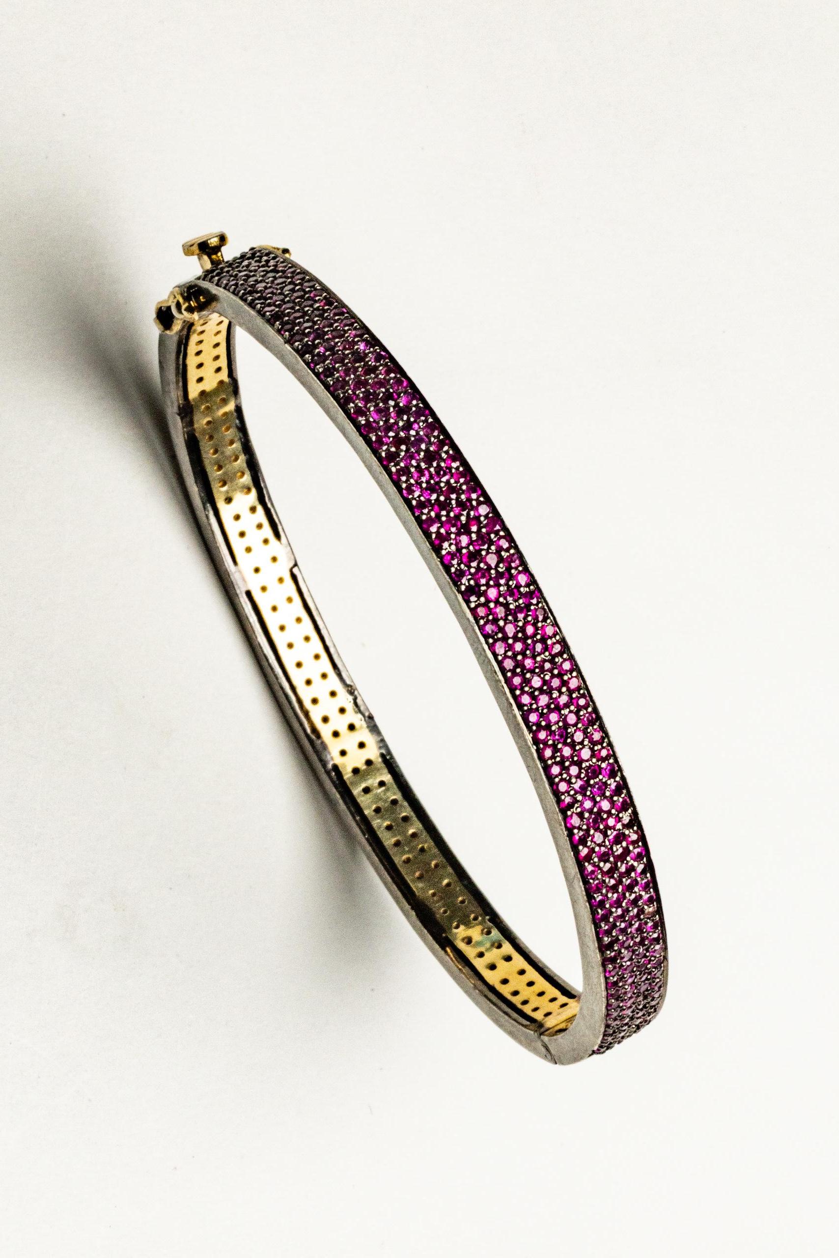 Round Cut Pave`-Set Burmese Ruby Bangle Bracelet For Sale
