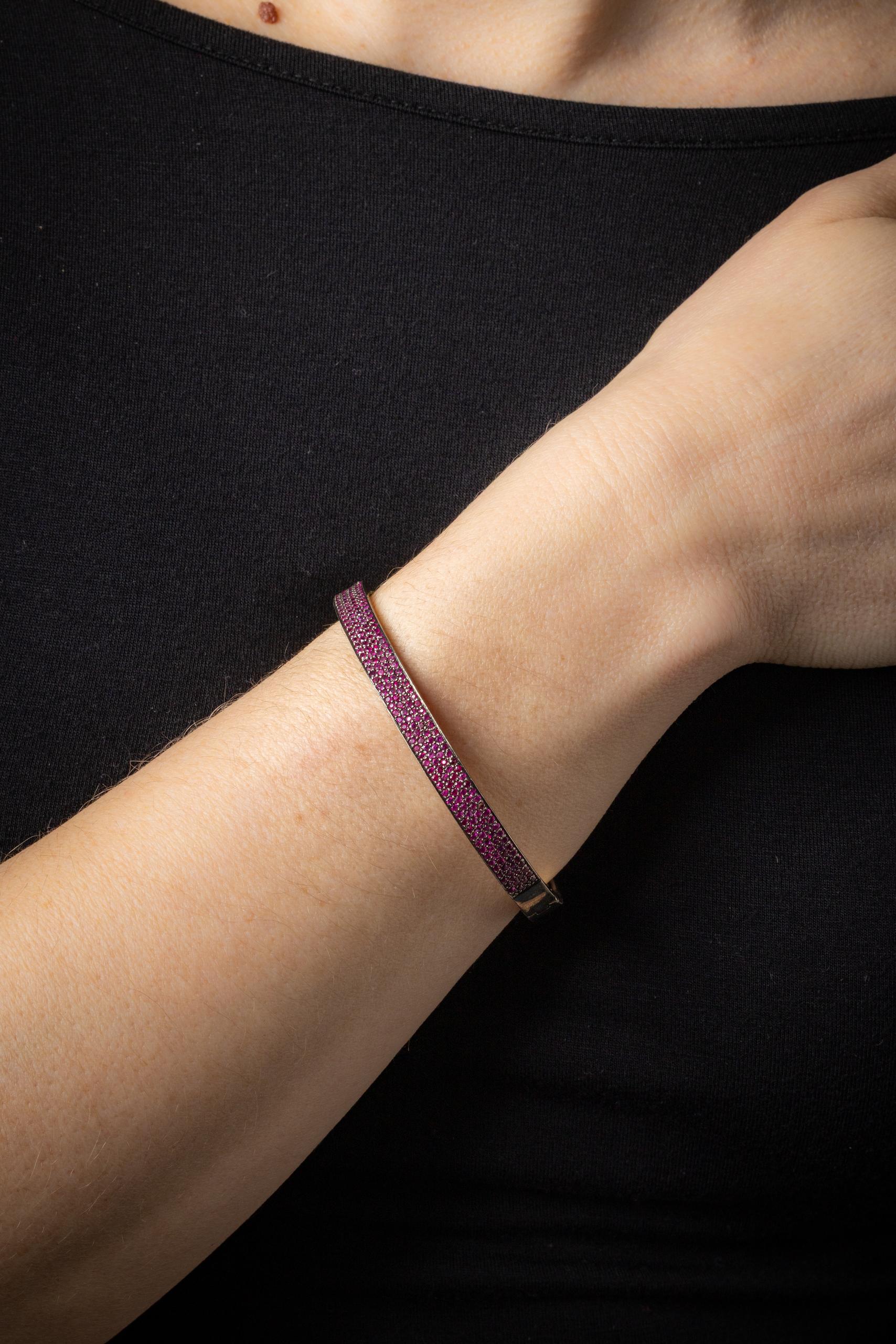 Pave`-Set Burmese Ruby Bangle Bracelet In Excellent Condition For Sale In Nantucket, MA