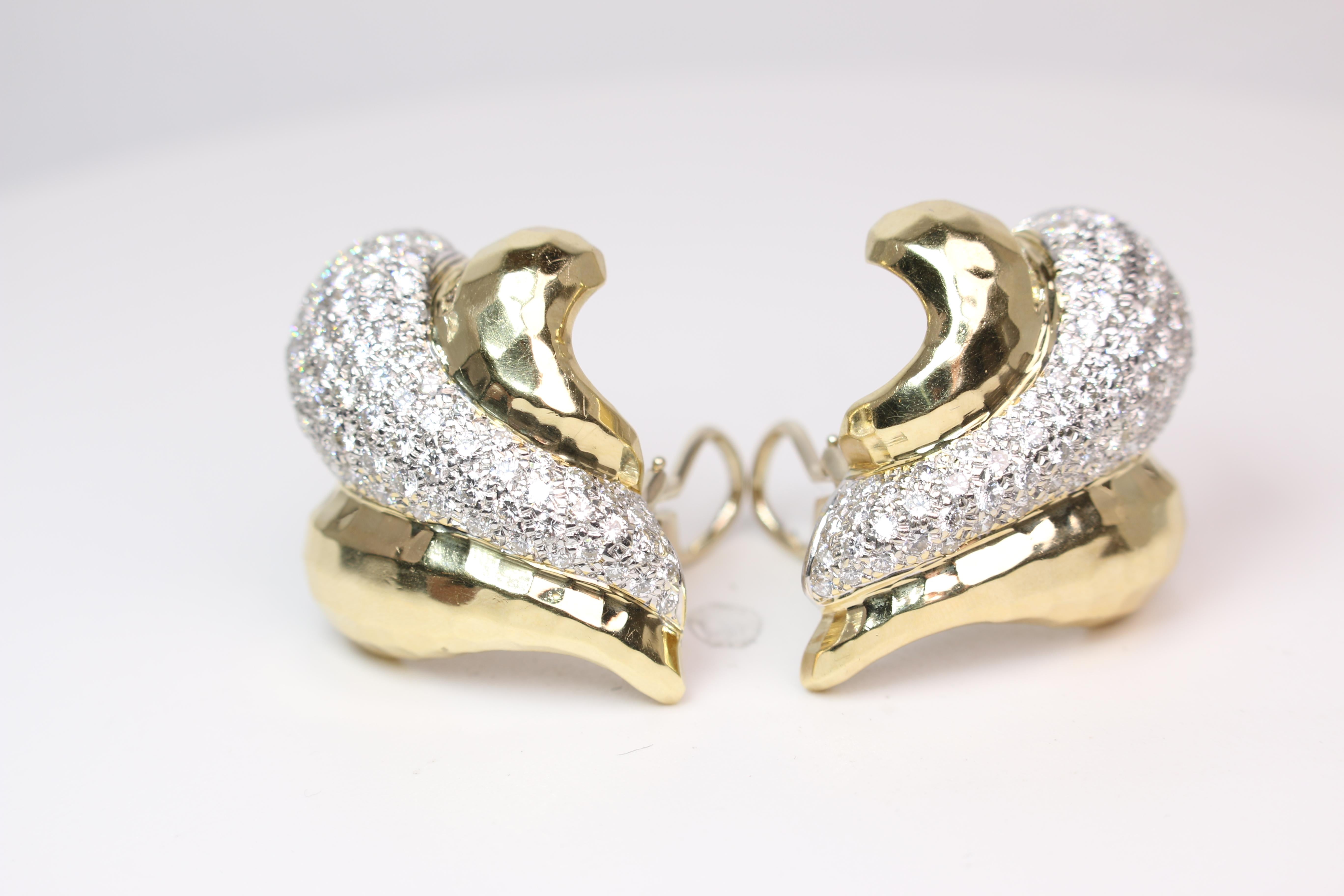 Modern Pave Set Diamond and Gold Rotkel Clip-On Earrings For Sale
