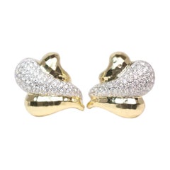 Pave Set Diamond and Gold Rotkel Clip-On Earrings