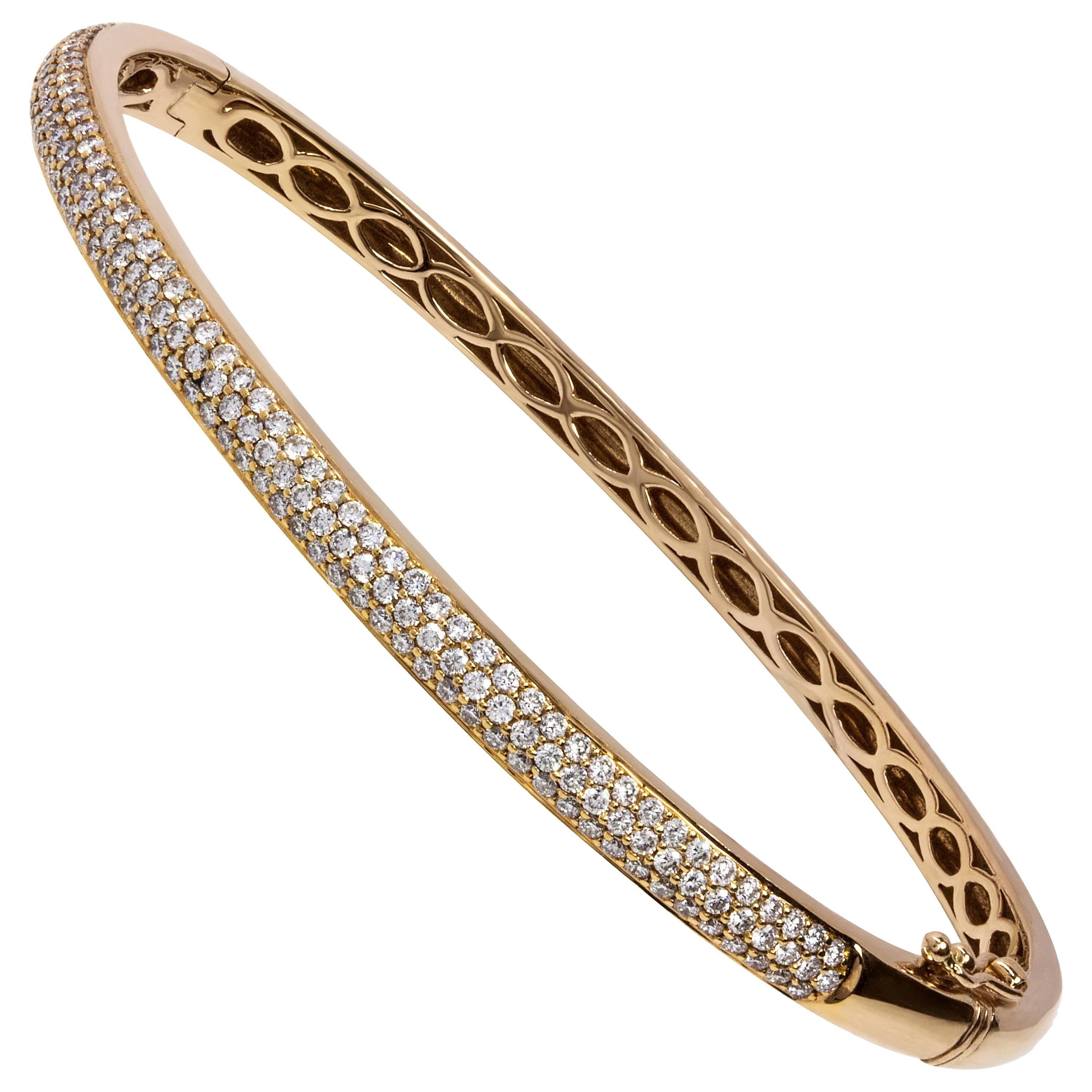 Pavé Set Diamond Bangle Bracelet in 18 Karat Rose Gold For Sale
