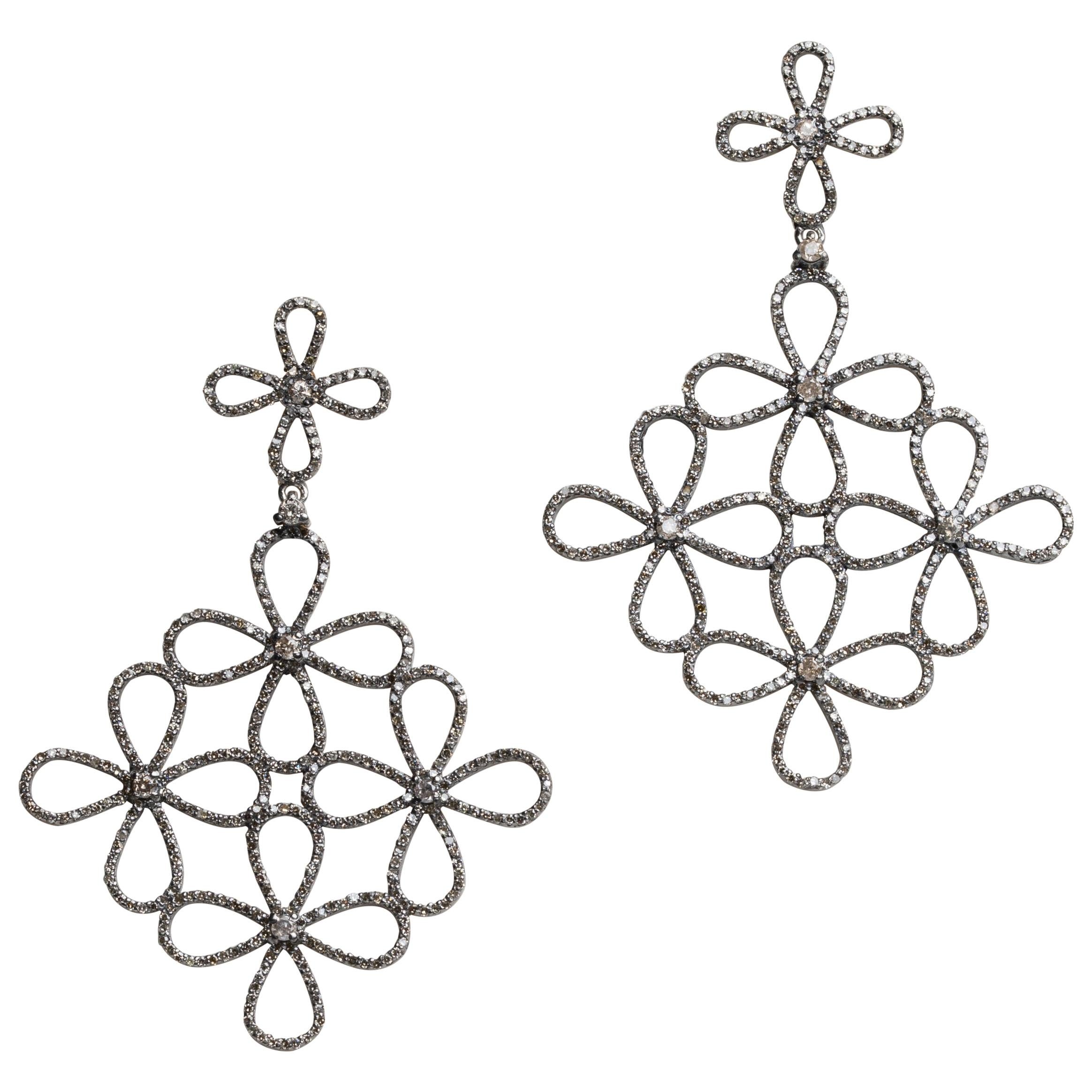 Pave`-Set Diamond Chandelier Dangle Earrings