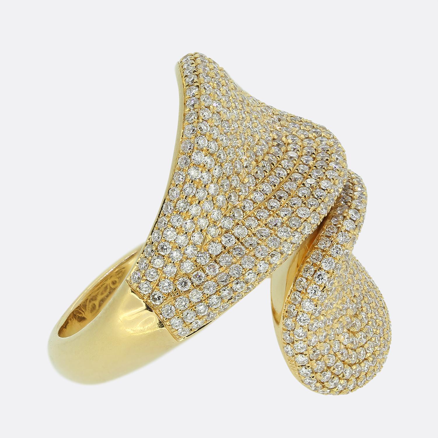 Brilliant Cut Pavé Set Diamond Crossover Dress Ring For Sale