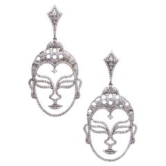 Pave`-Set Diamond Dangle Buddha Earrings