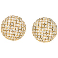 Diamond Domed Button Earrings Set in 18k Yellow Gold