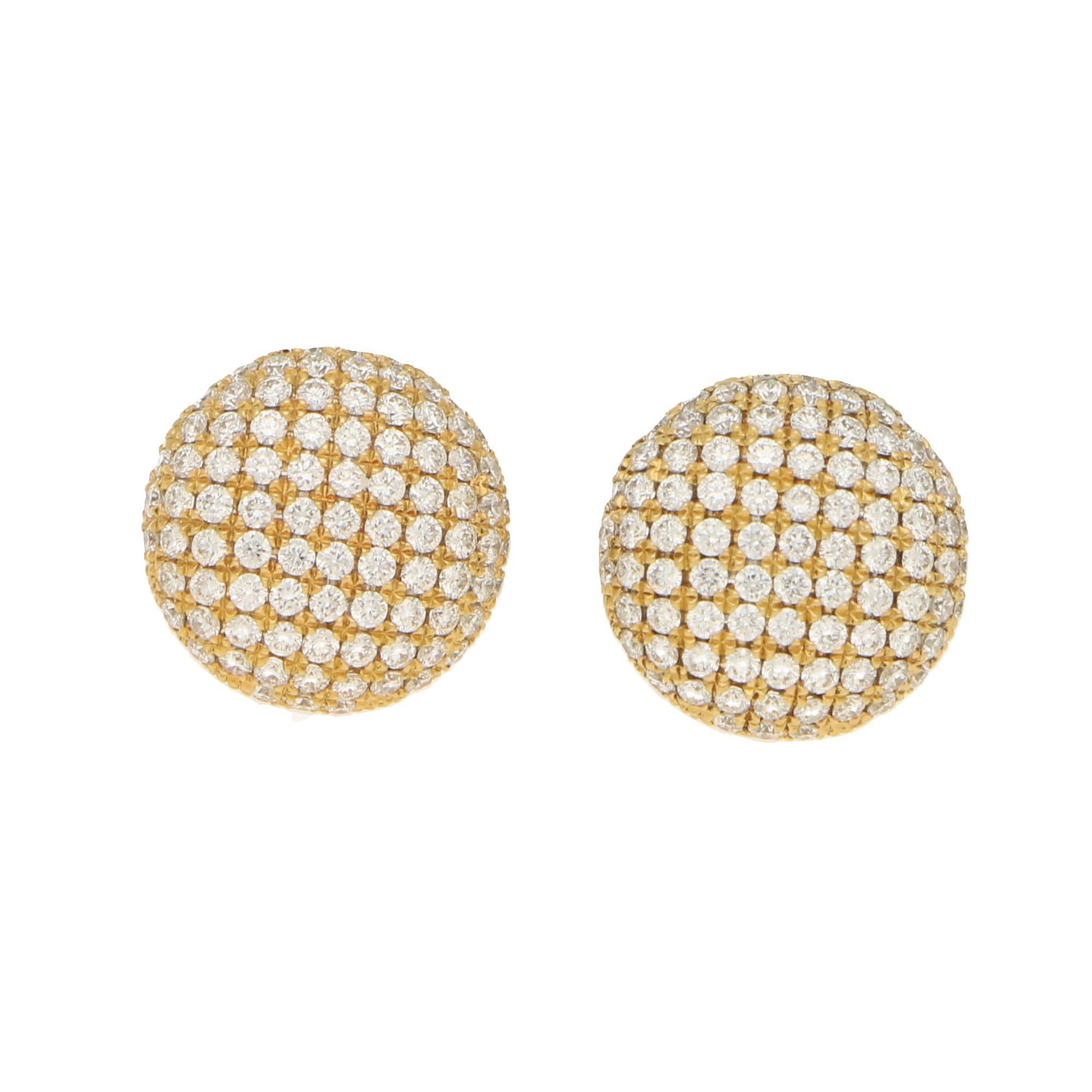 Women's or Men's Diamond Domed Button Earrings Set in 18k Yellow Gold  For Sale
