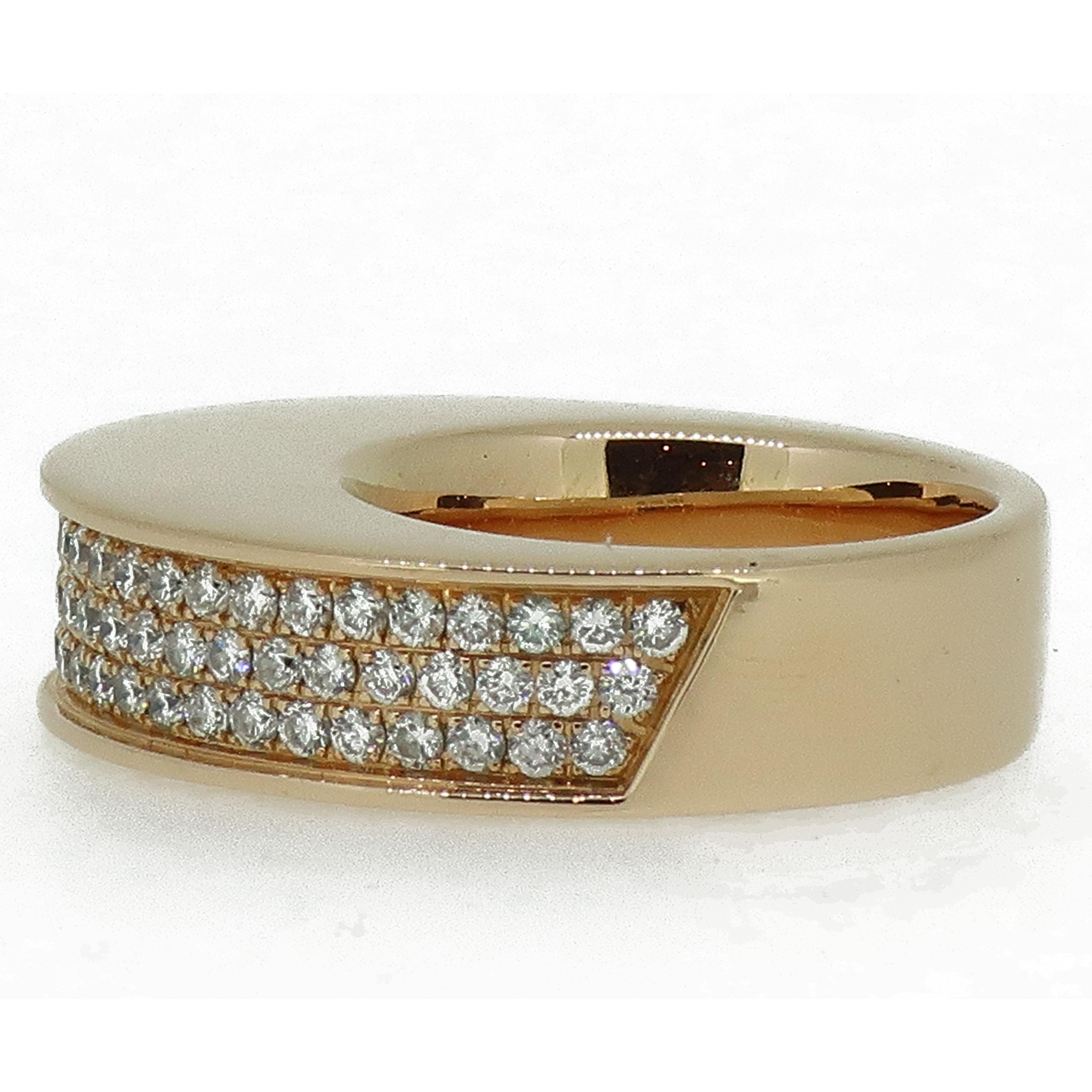 Modern Pave Set Diamond Domed Ring 18 Karat Rose Gold 1.45 Carat For Sale