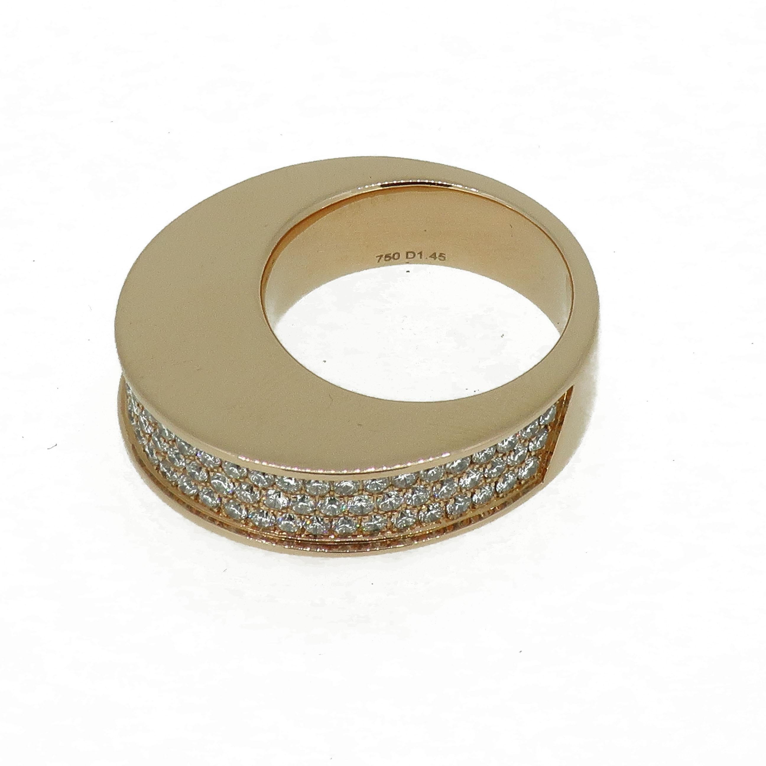 Brilliant Cut Pave Set Diamond Domed Ring 18 Karat Rose Gold 1.45 Carat For Sale