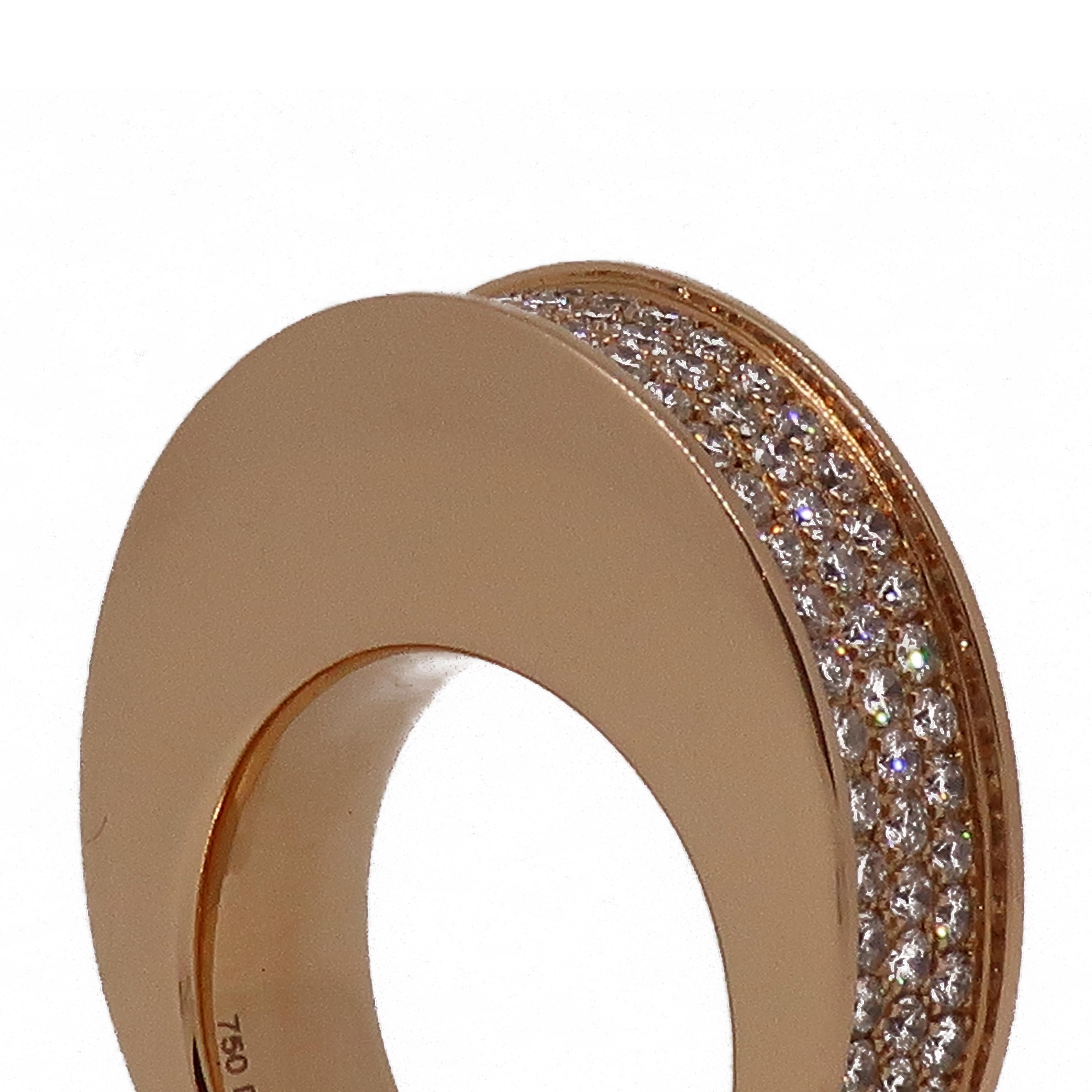 Women's Pave Set Diamond Domed Ring 18 Karat Rose Gold 1.45 Carat For Sale