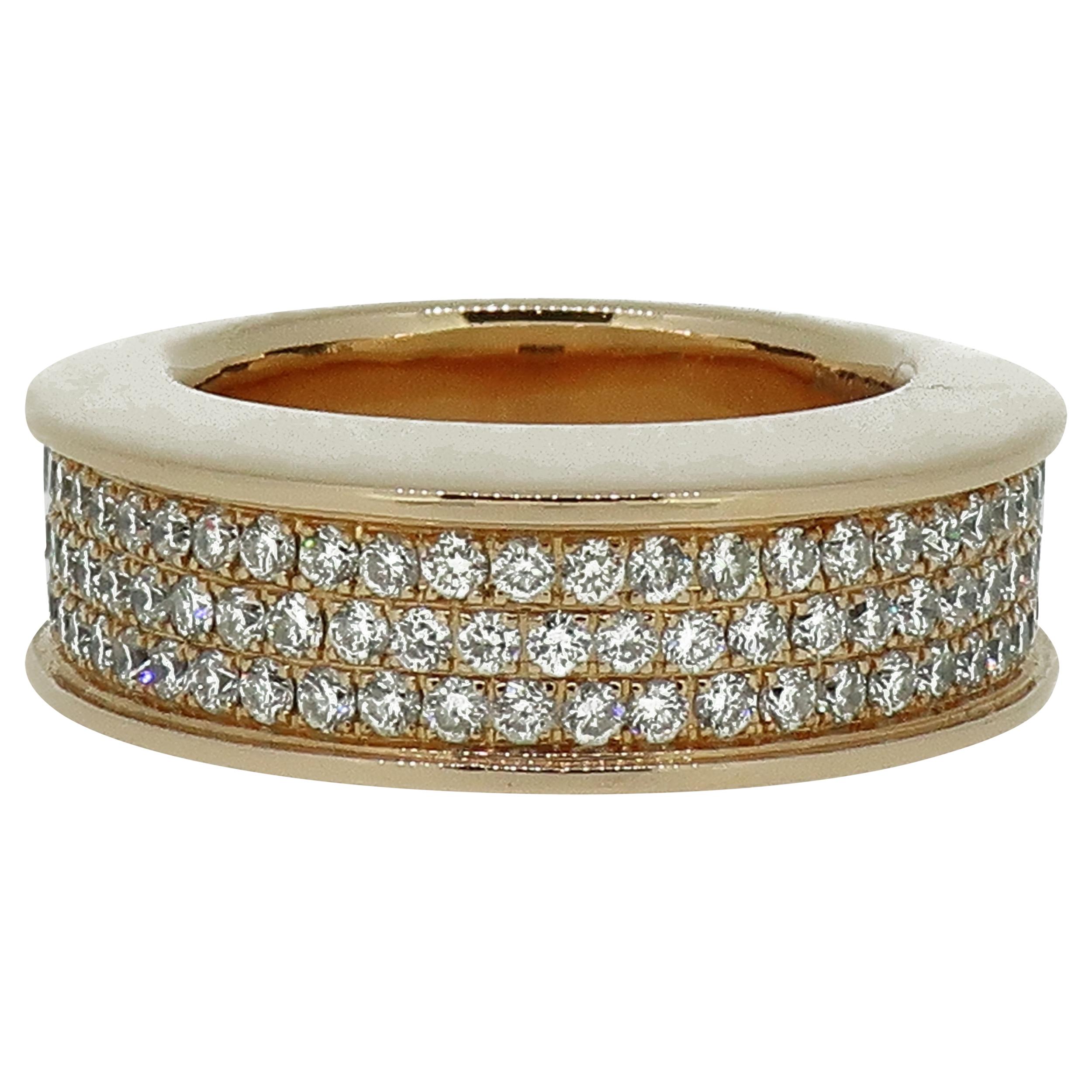 Pave Set Diamond Domed Ring 18 Karat Rose Gold 1.45 Carat For Sale