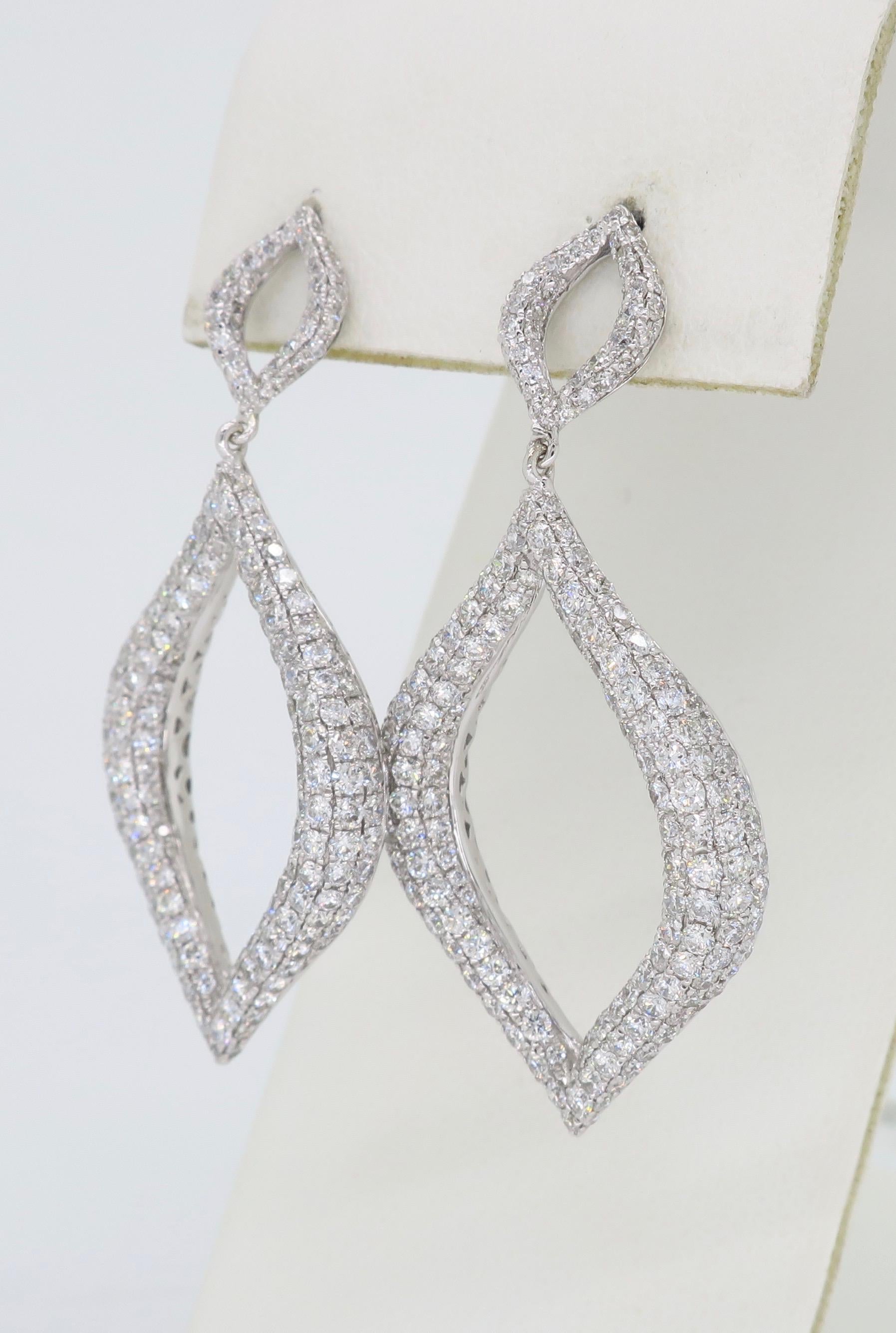 Pavé Set Diamond Drop Earrings in 18 Karat White Gold 1