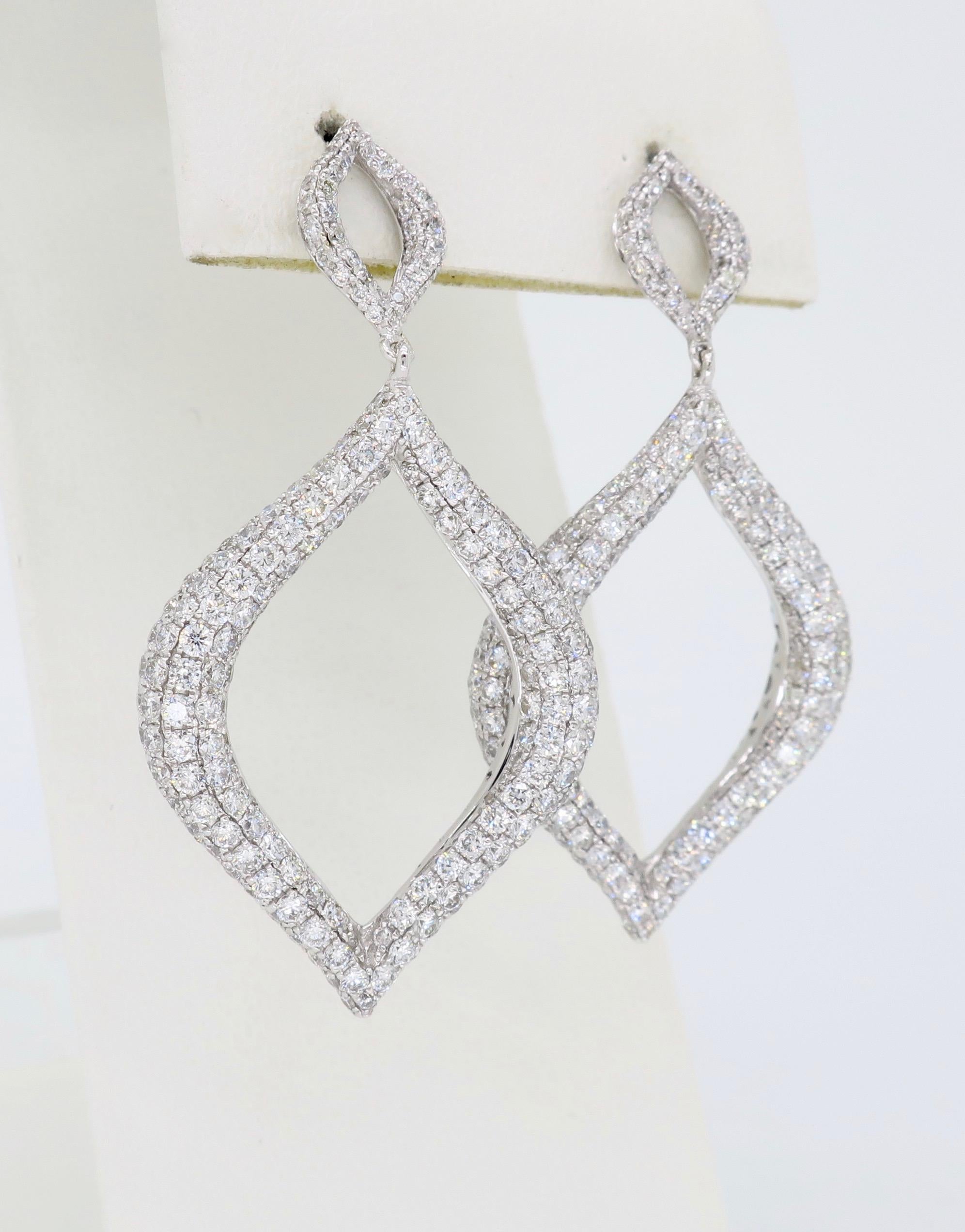 Pavé Set Diamond Drop Earrings in 18 Karat White Gold 2