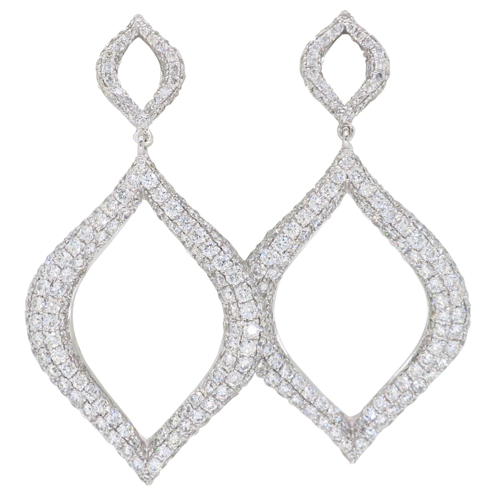 Pavé Set Diamond Drop Earrings in 18 Karat White Gold