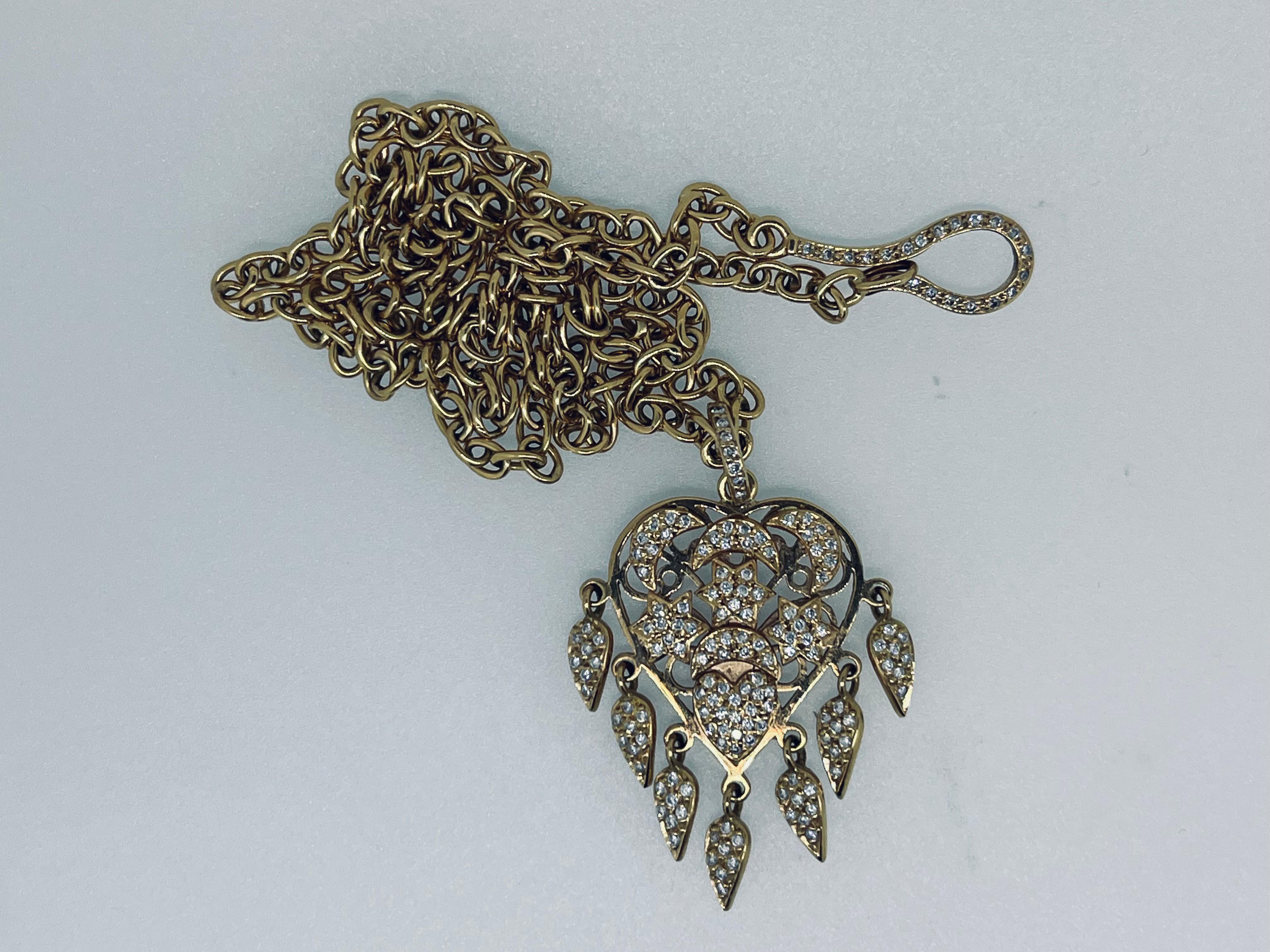 Diamant-Tropfen in Pave-Fassung an einer Diamant-Balkenkette aus 18 Karat Gold (Kunsthandwerker*in) im Angebot