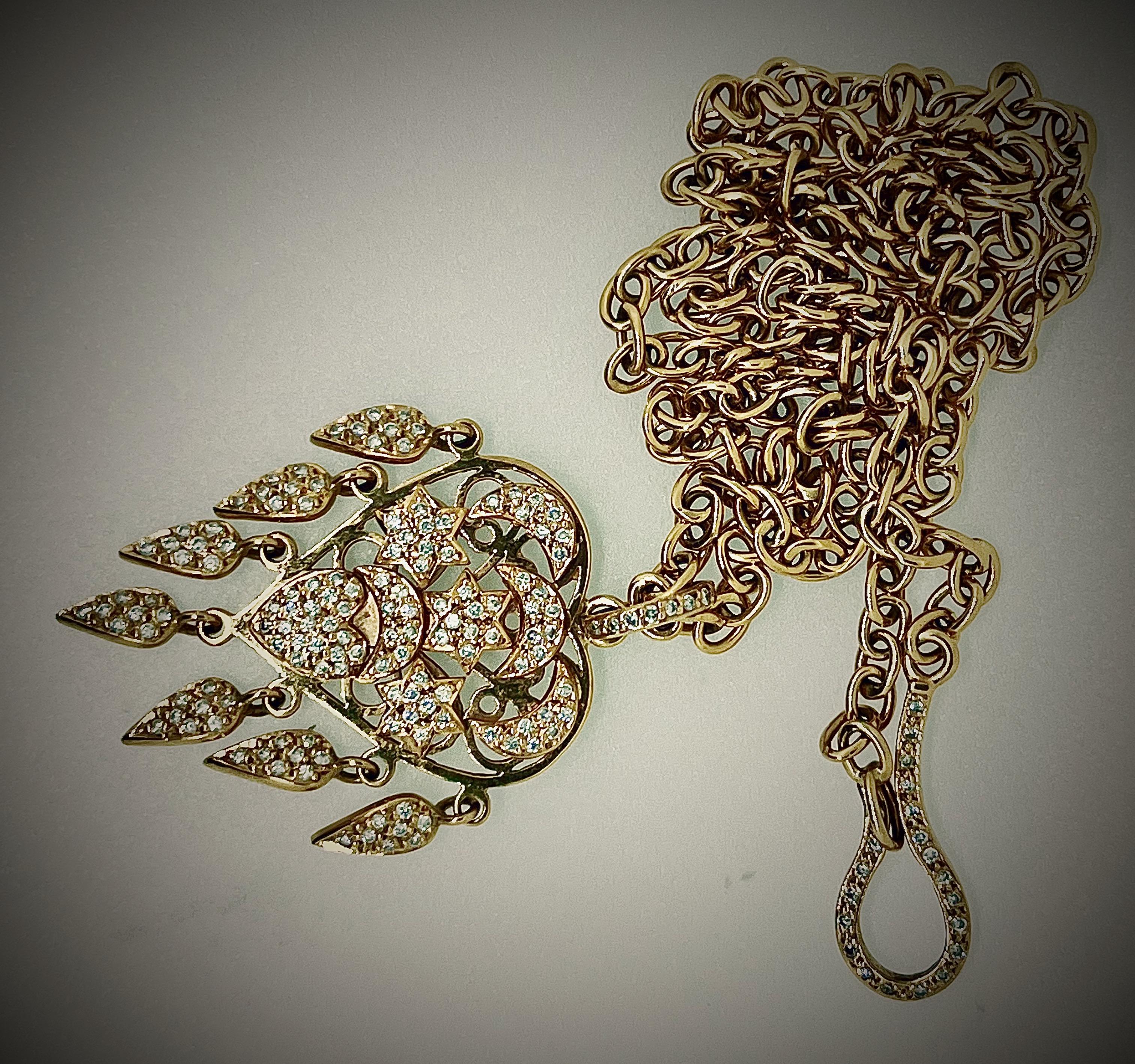 Round Cut Pave' Set Diamond Drops Suspended from a Diamond Bale to an 18ct Gold Chain For Sale