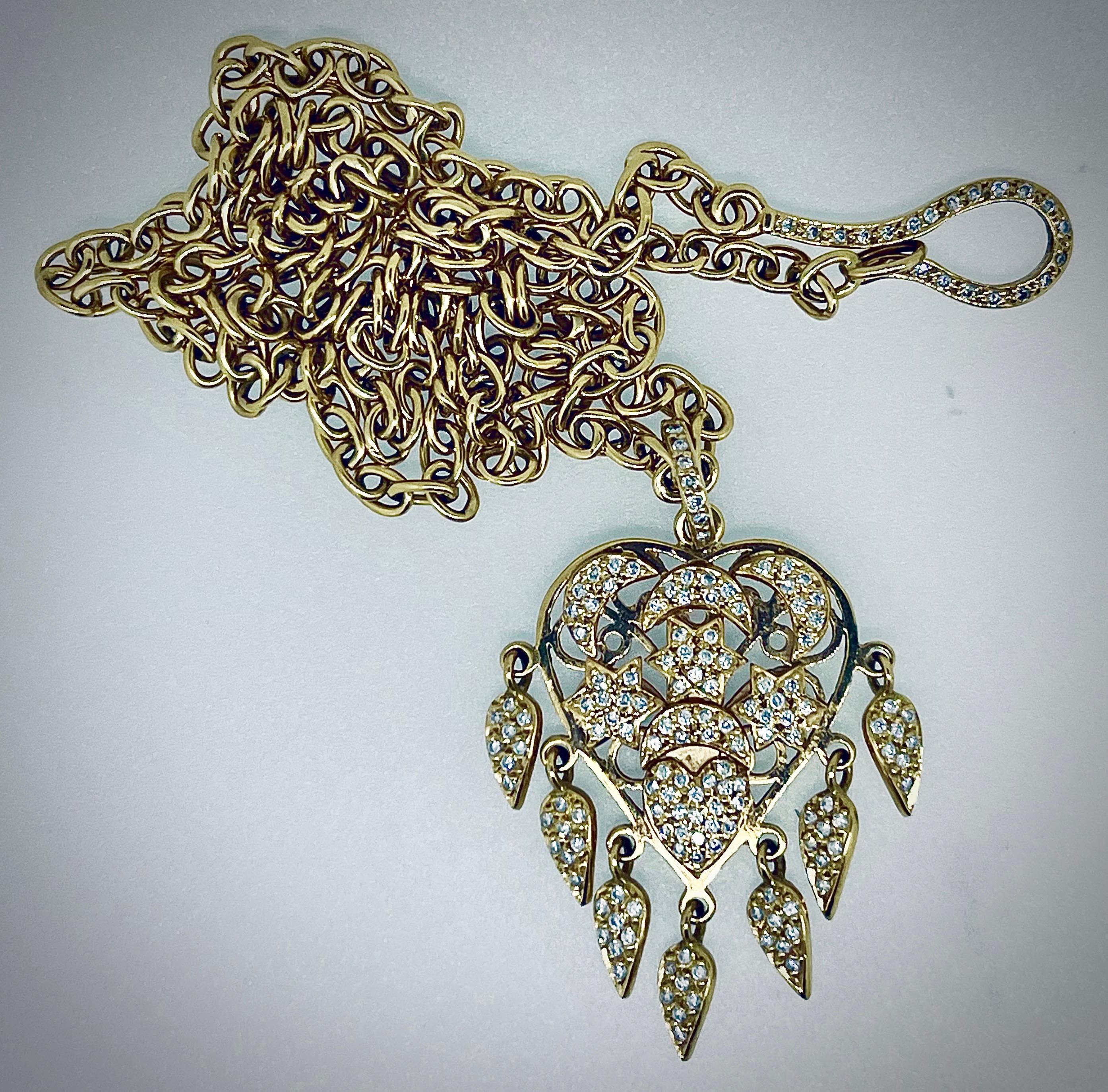 Diamant-Tropfen in Pave-Fassung an einer Diamant-Balkenkette aus 18 Karat Gold für Damen oder Herren im Angebot