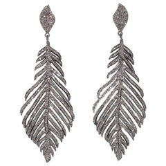 Pave`-Set Diamond Feather Earrings
