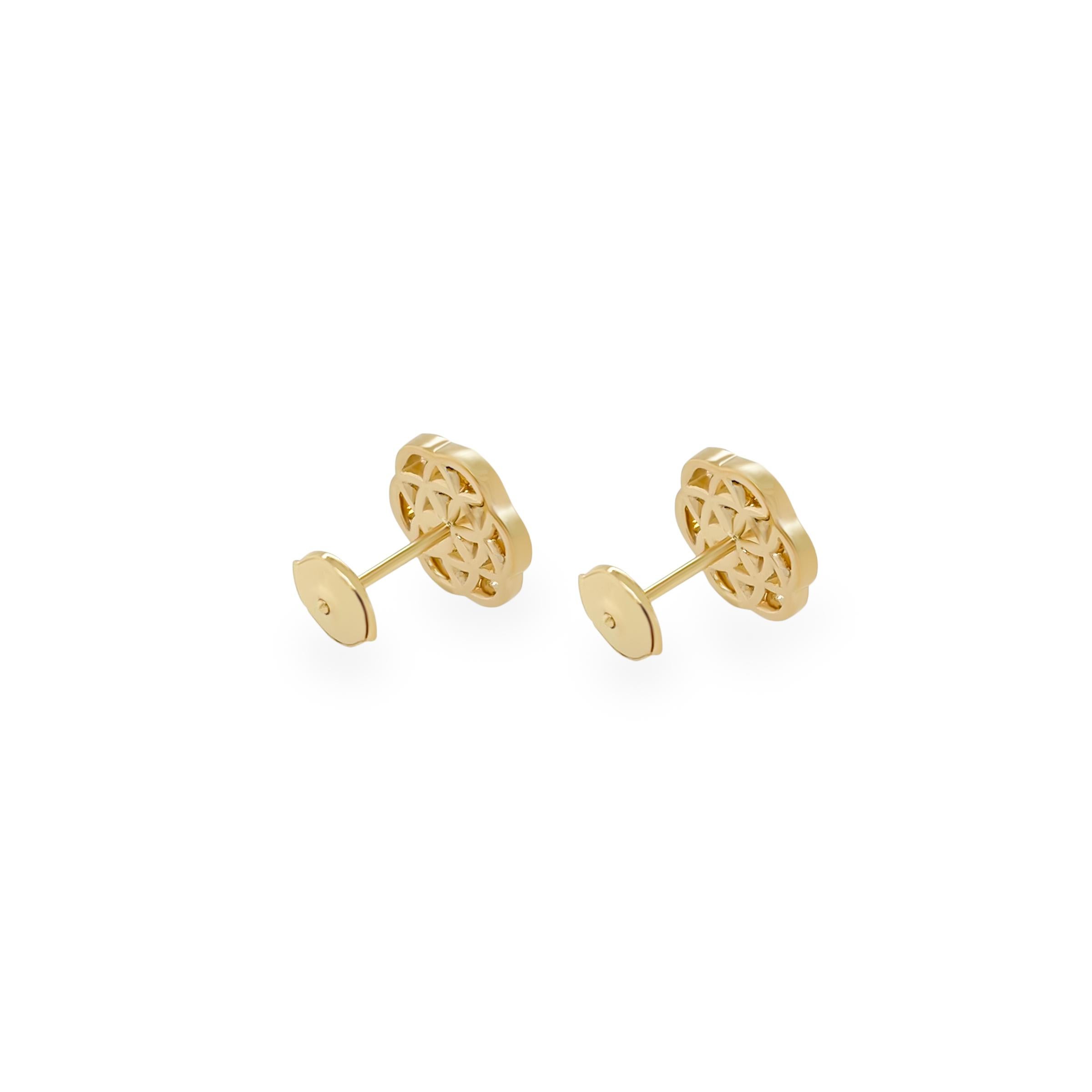Our Flower of Life Earrings are expertly crafted from shimmering 18k yellow gold and high quality diamonds. This intricate design captures the essence of interconnectedness and is a symbol of harmony for all living things with micro pave'd diamonds.