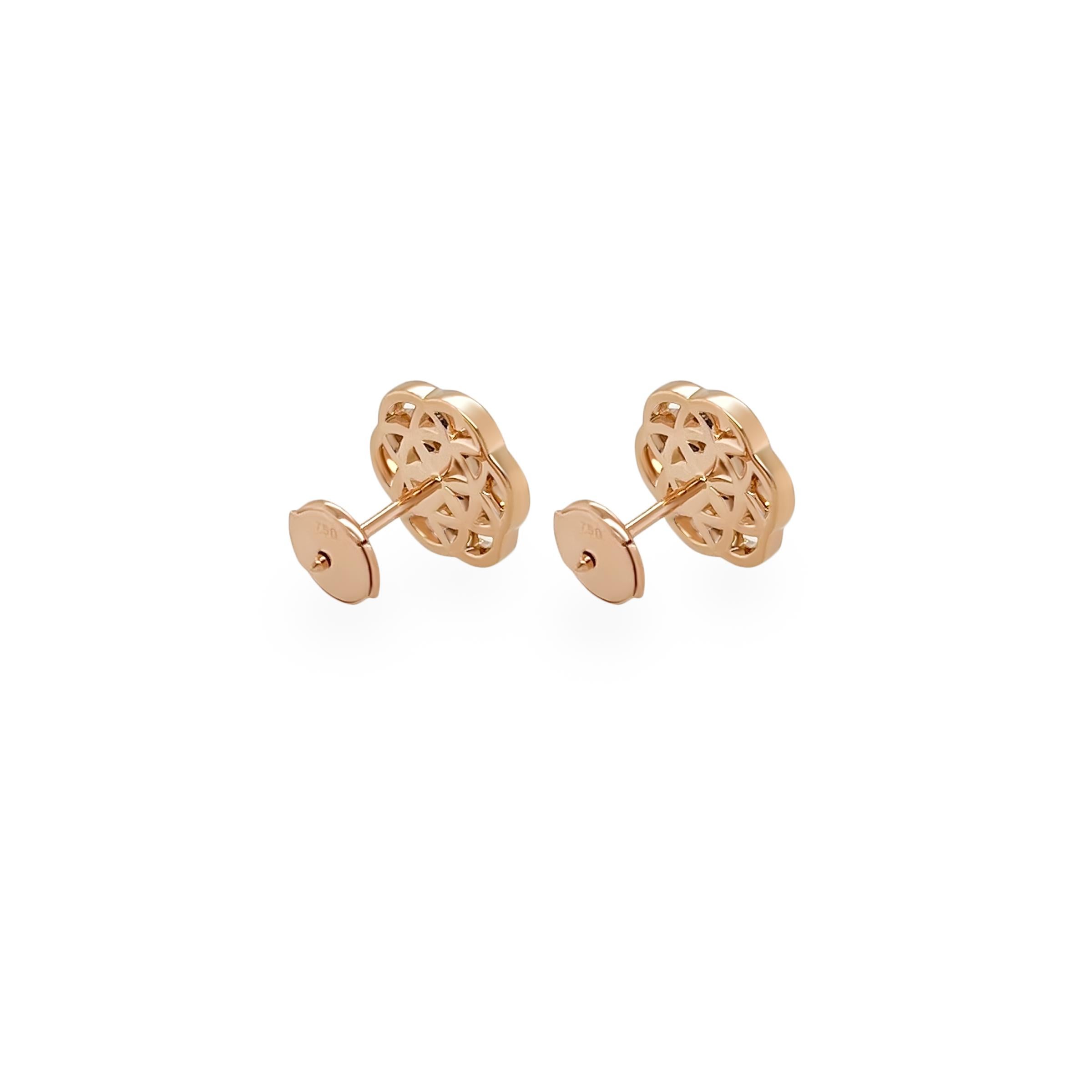 Our Flower of Life Earrings are expertly crafted from shimmering 18k rose gold and high quality diamonds. This intricate design captures the essence of interconnectedness and is a symbol of harmony for all living things with micro pave'd diamonds.