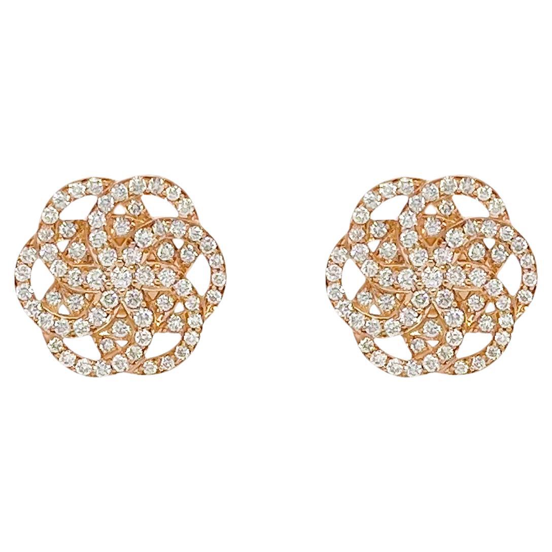 Pave Set Diamond Flower of Life Earrings in 18k Rose Gold For Sale