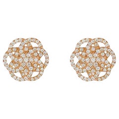 Pave Set Diamond Flower of Life Earrings in 18k Rose Gold