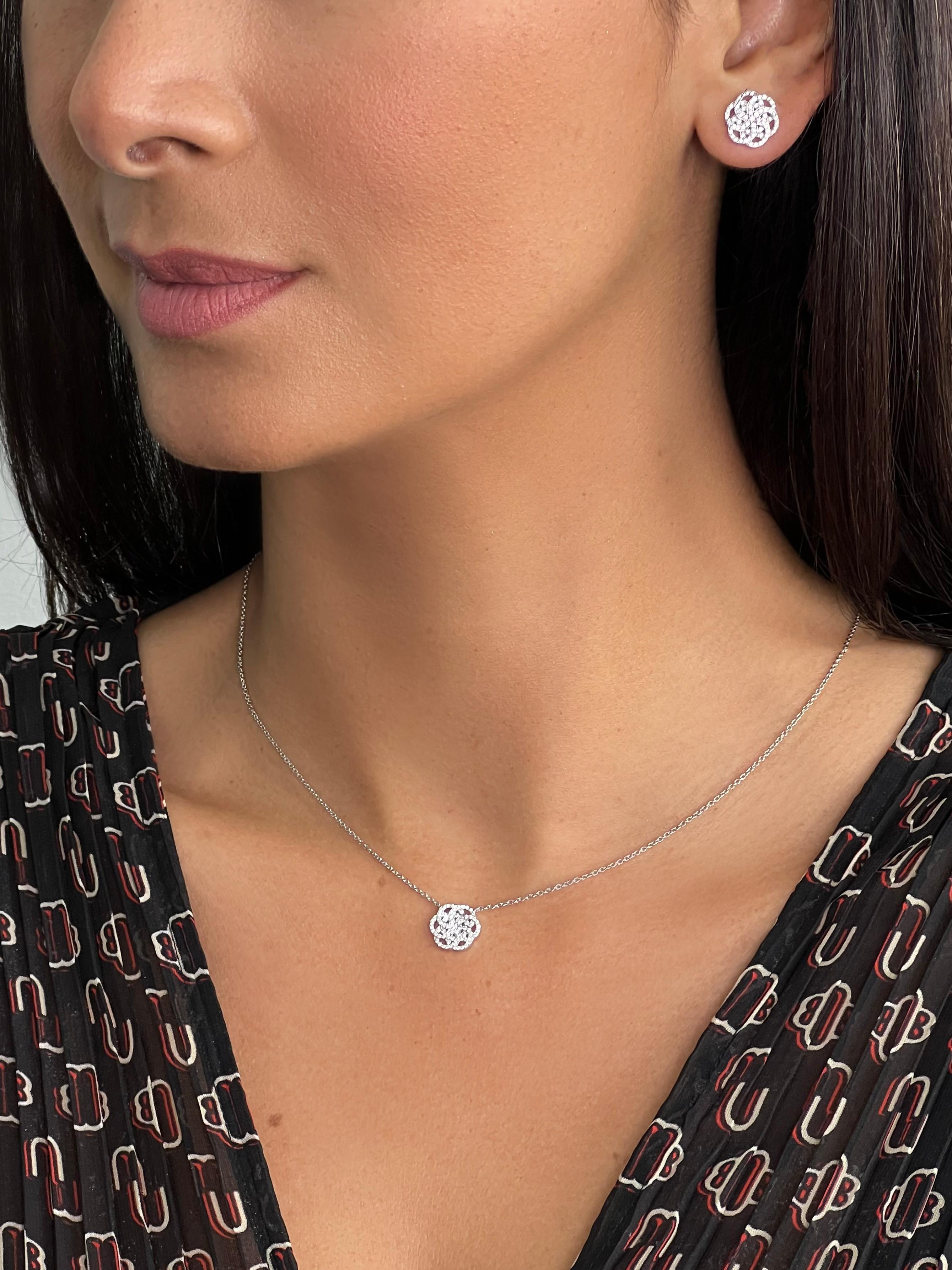 Modern Pave Set Diamond Flower of Life Earrings in 18k White Gold For Sale