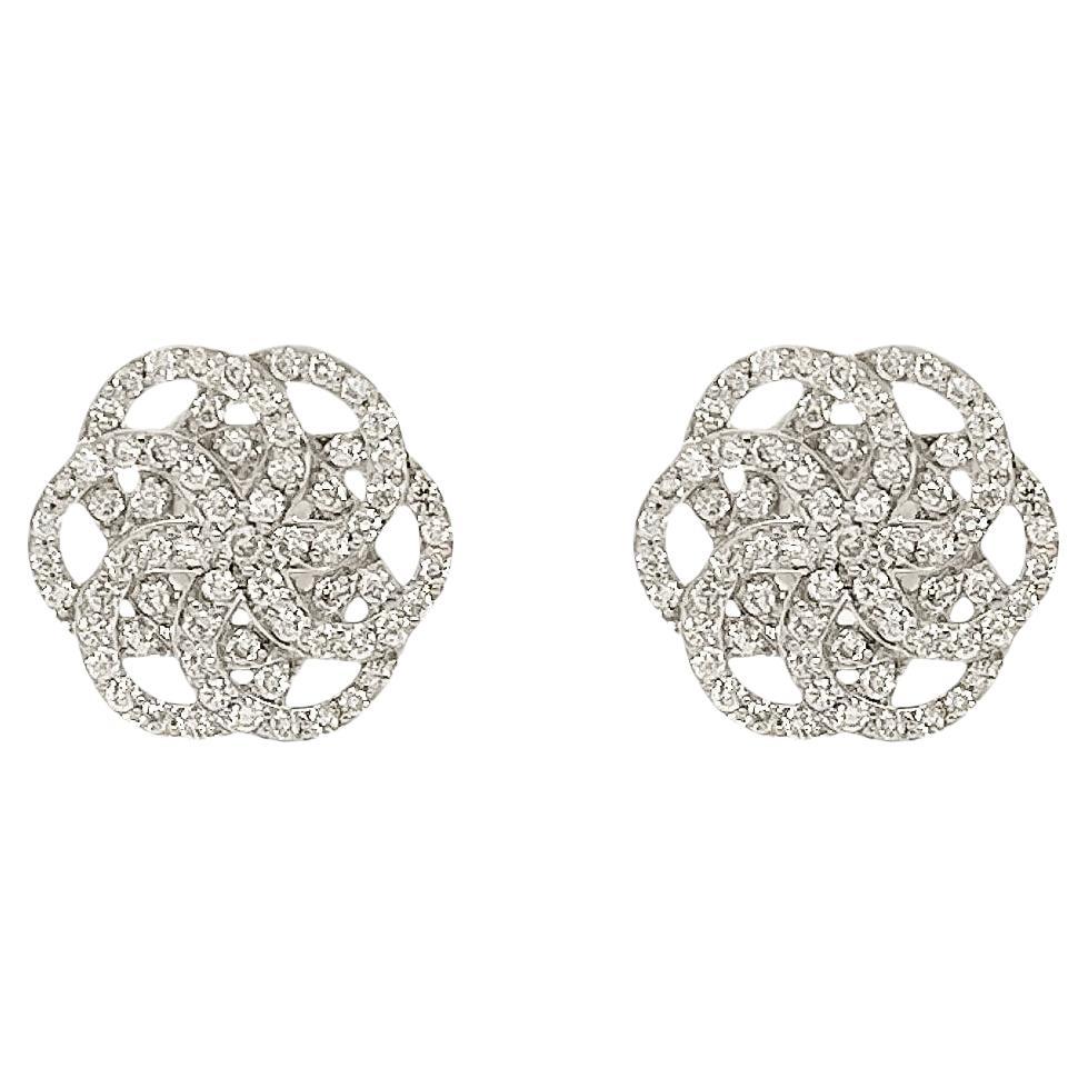 Boucles d'oreilles Flower of Life en or blanc 18 carats avec diamants sertis en pavé