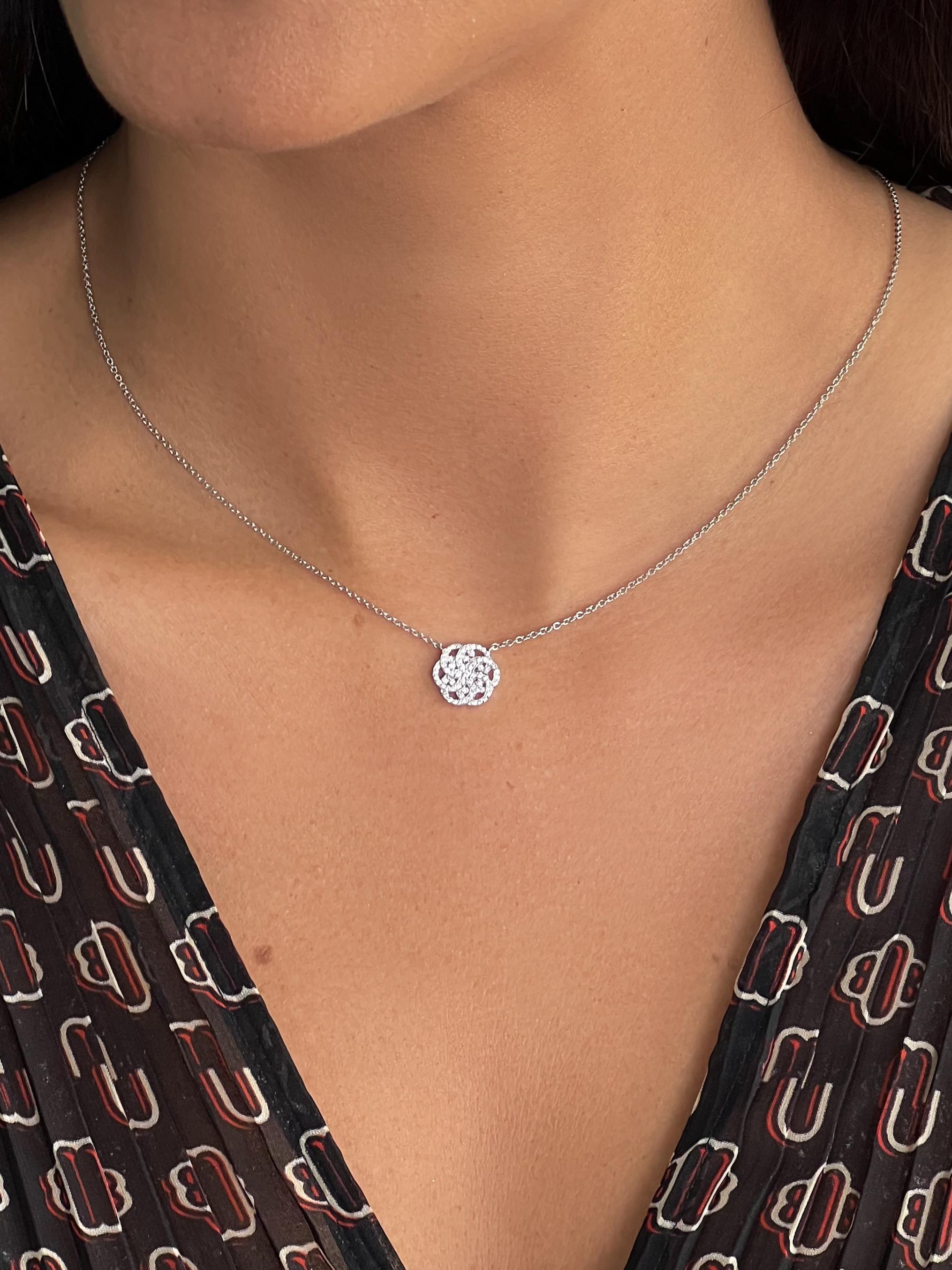Modern Pave Set Diamond Flower of Life Pendant in 18k White Gold For Sale