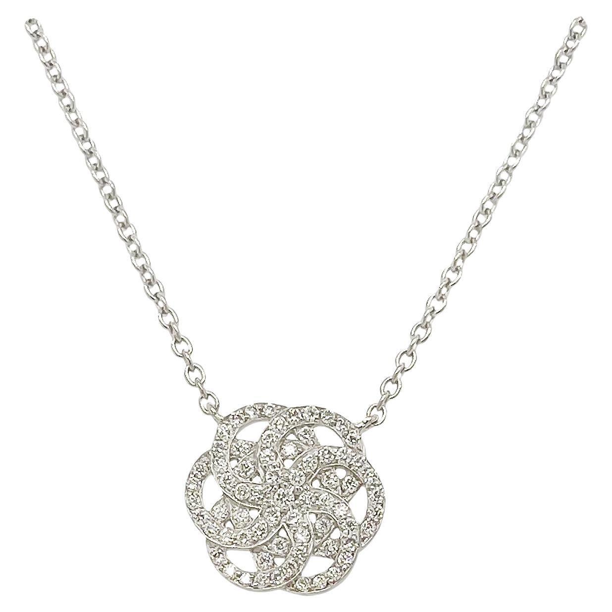 Pave Set Diamond Flower of Life Pendant in 18k White Gold For Sale