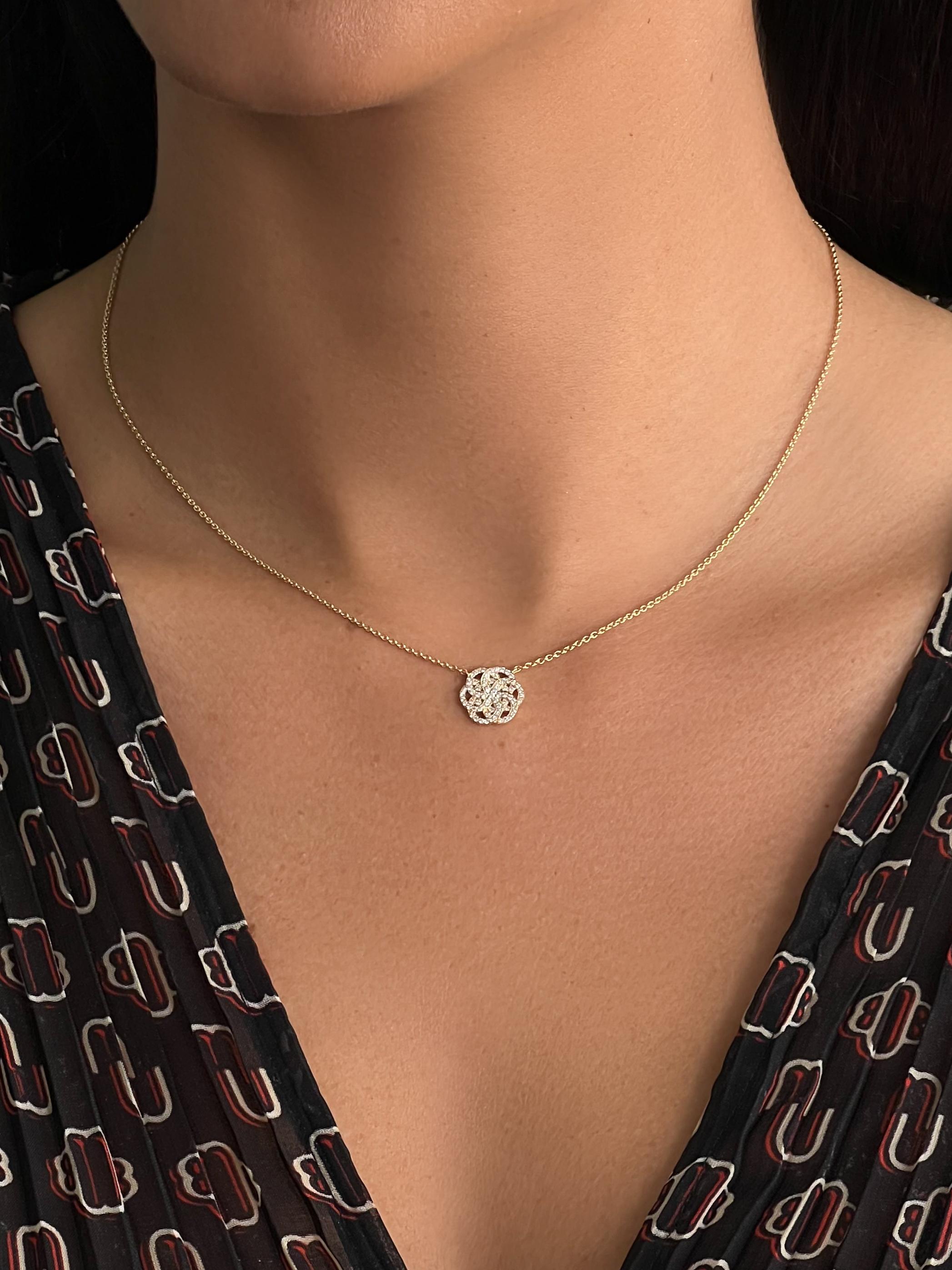 Modern Pave Set Diamond Flower of Life Pendant in 18k Yellow Gold For Sale
