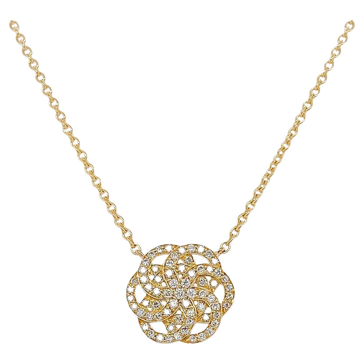 Pave Set Diamond Flower of Life Pendant in 18k Yellow Gold