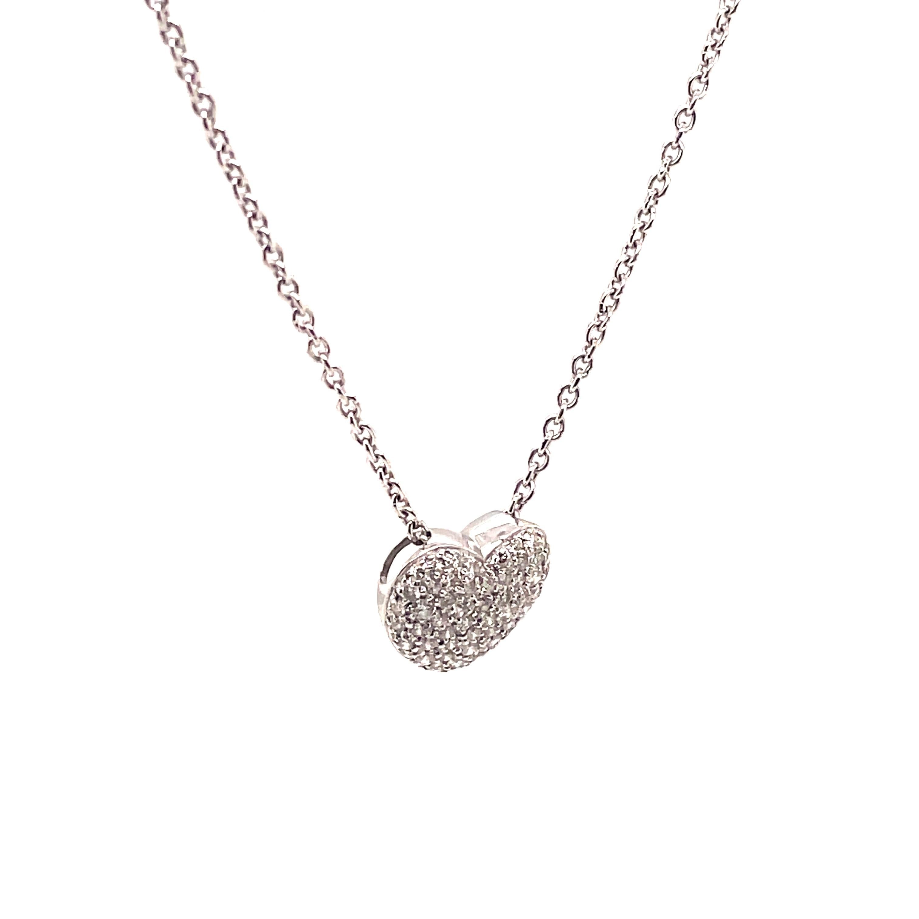 Contemporary Pave Set Diamond Heart Pendant Necklace 18k White Gold For Sale