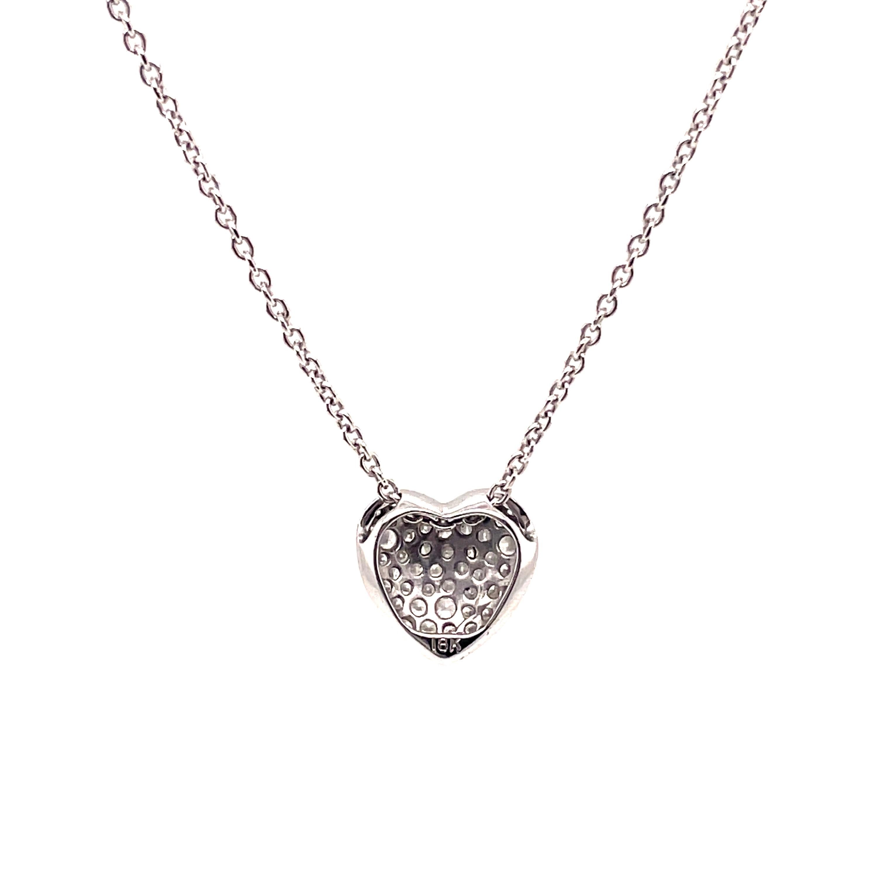 Pave Set Diamond Heart Pendant Necklace 18k White Gold In New Condition For Sale In BEVERLY HILLS, CA