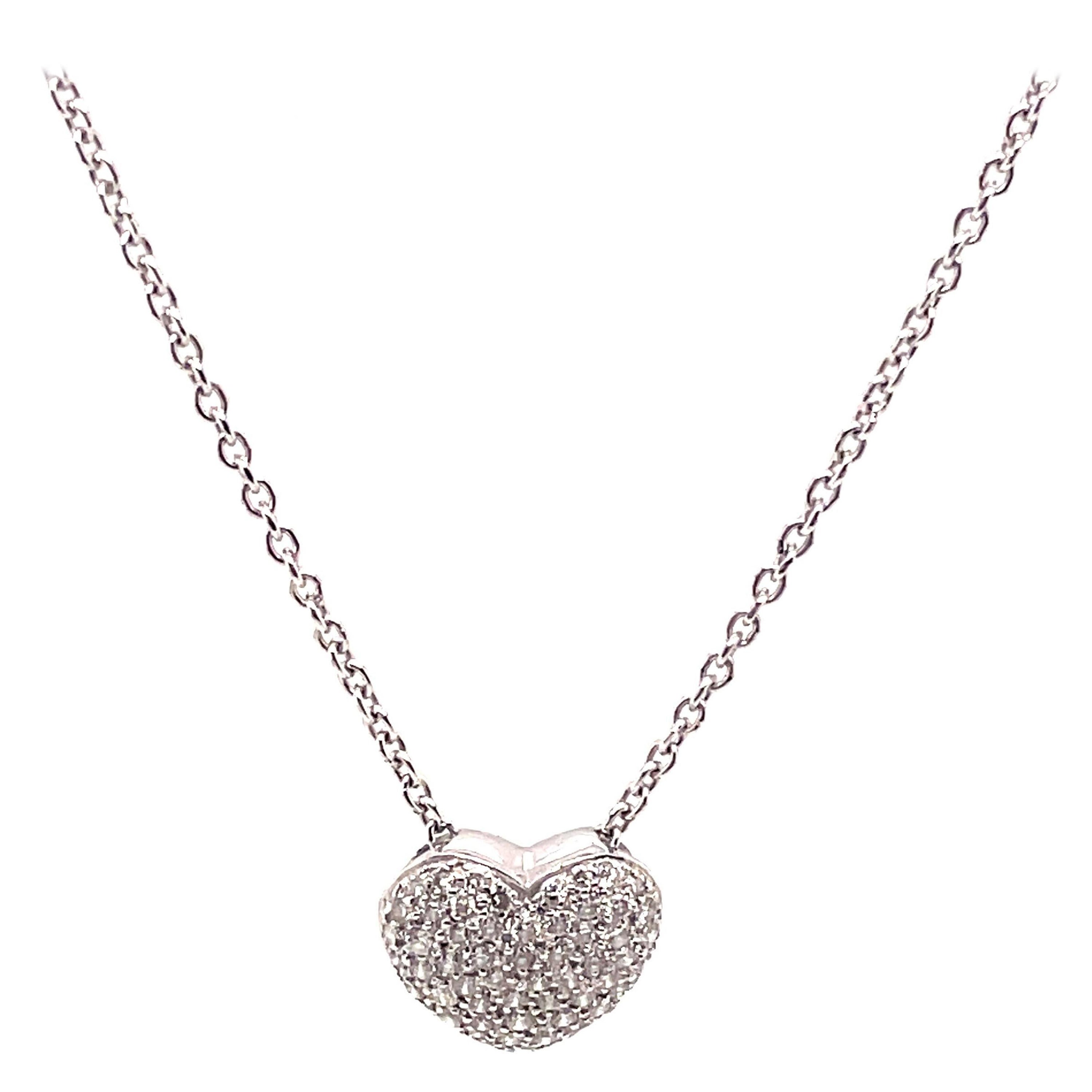 Pave Set Diamant Herz Anhänger Halskette 18k Weißgold