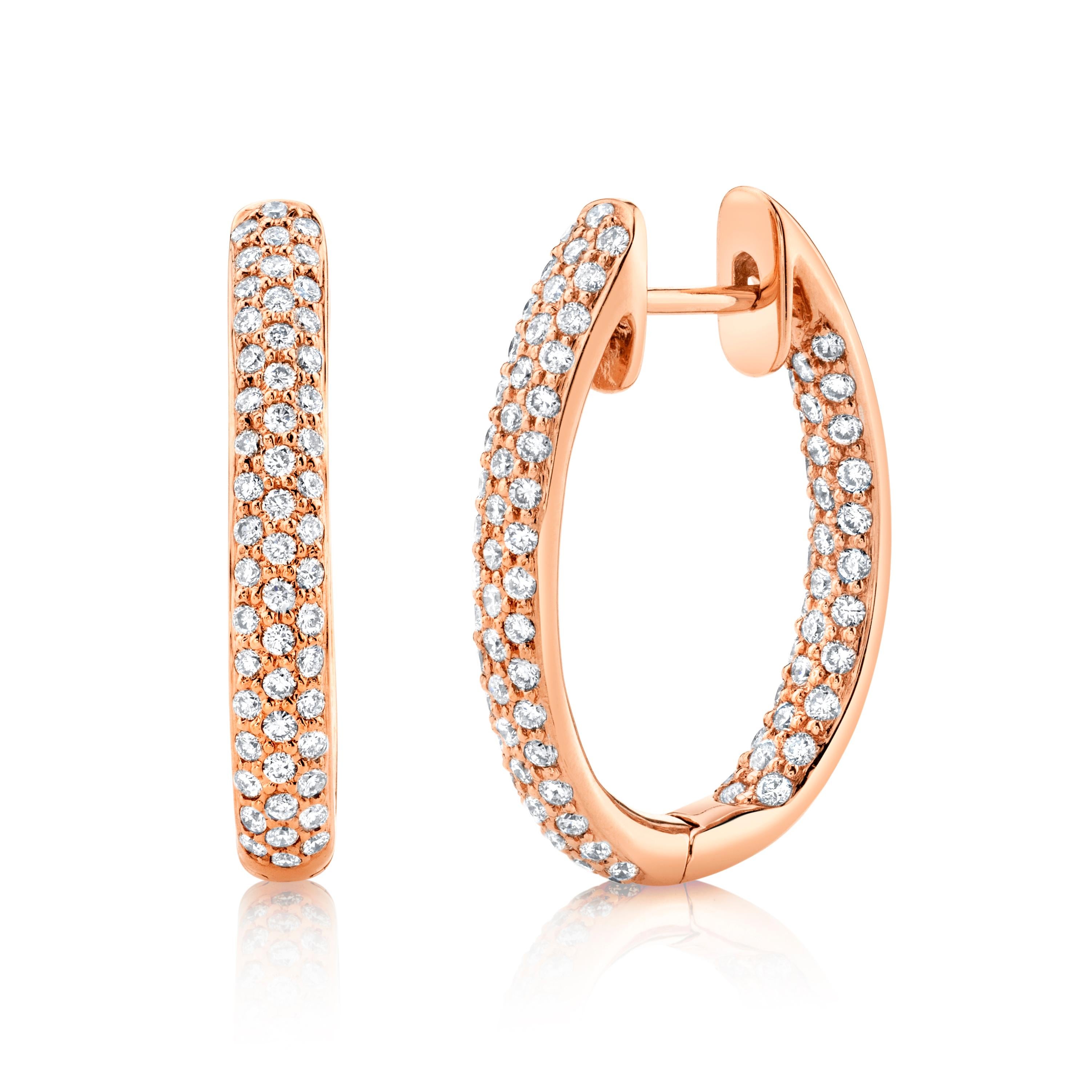 Pave Set Diamond 18k Rose Gold Hinged Inside-Out Hoop Earrings, .84 ct. t.w.