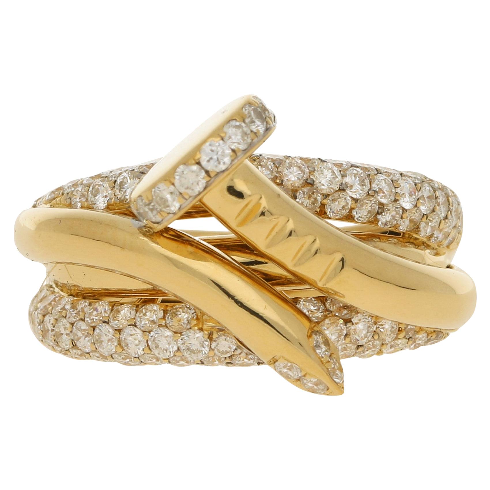 Pave Set Diamond Nail Ring in 18 Carat Yellow Gold 1.97 Carat For Sale