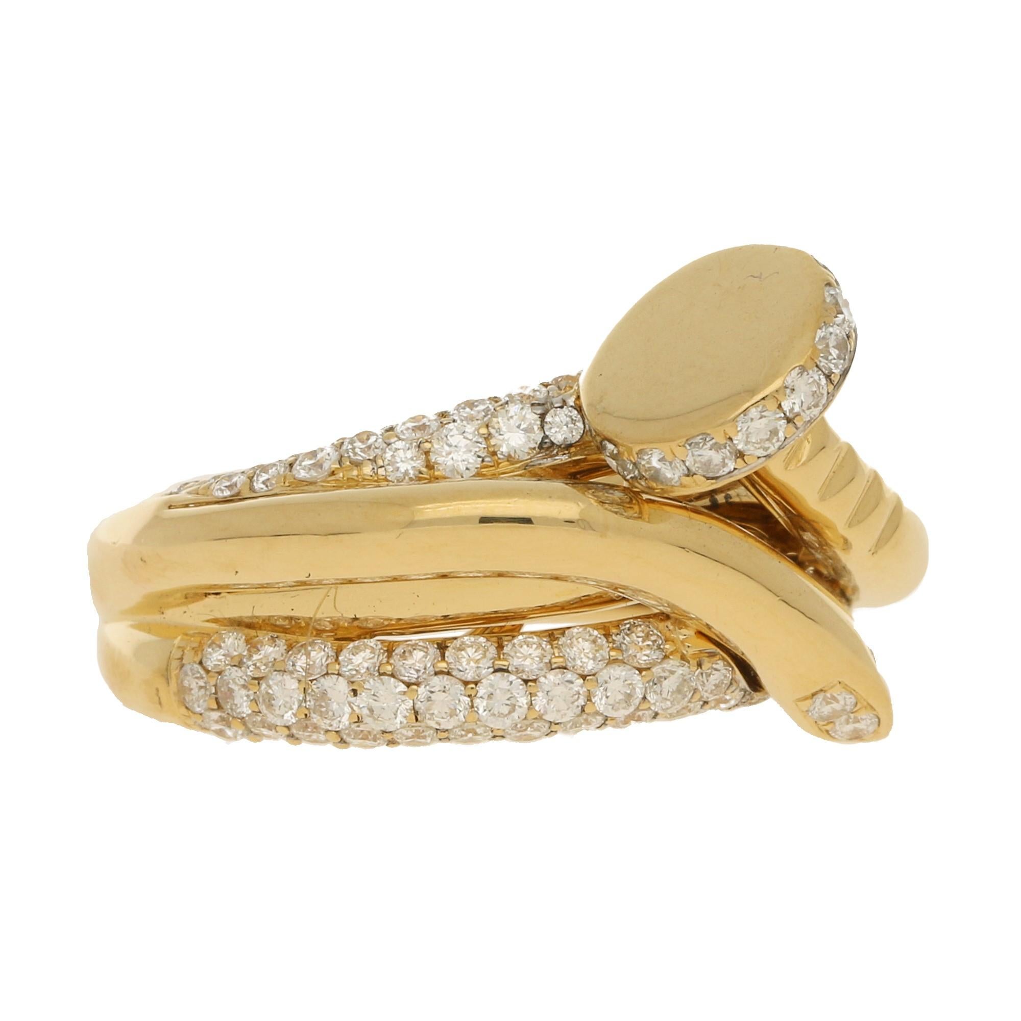 Women's or Men's Pave Set Diamond Nail Ring in 18 Carat Yellow Gold 1.97 Carat For Sale