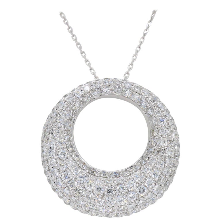 Pave Set Diamond Open Circle Necklace at 1stDibs