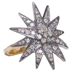 Pave`-Set Diamond Sunburst Ring