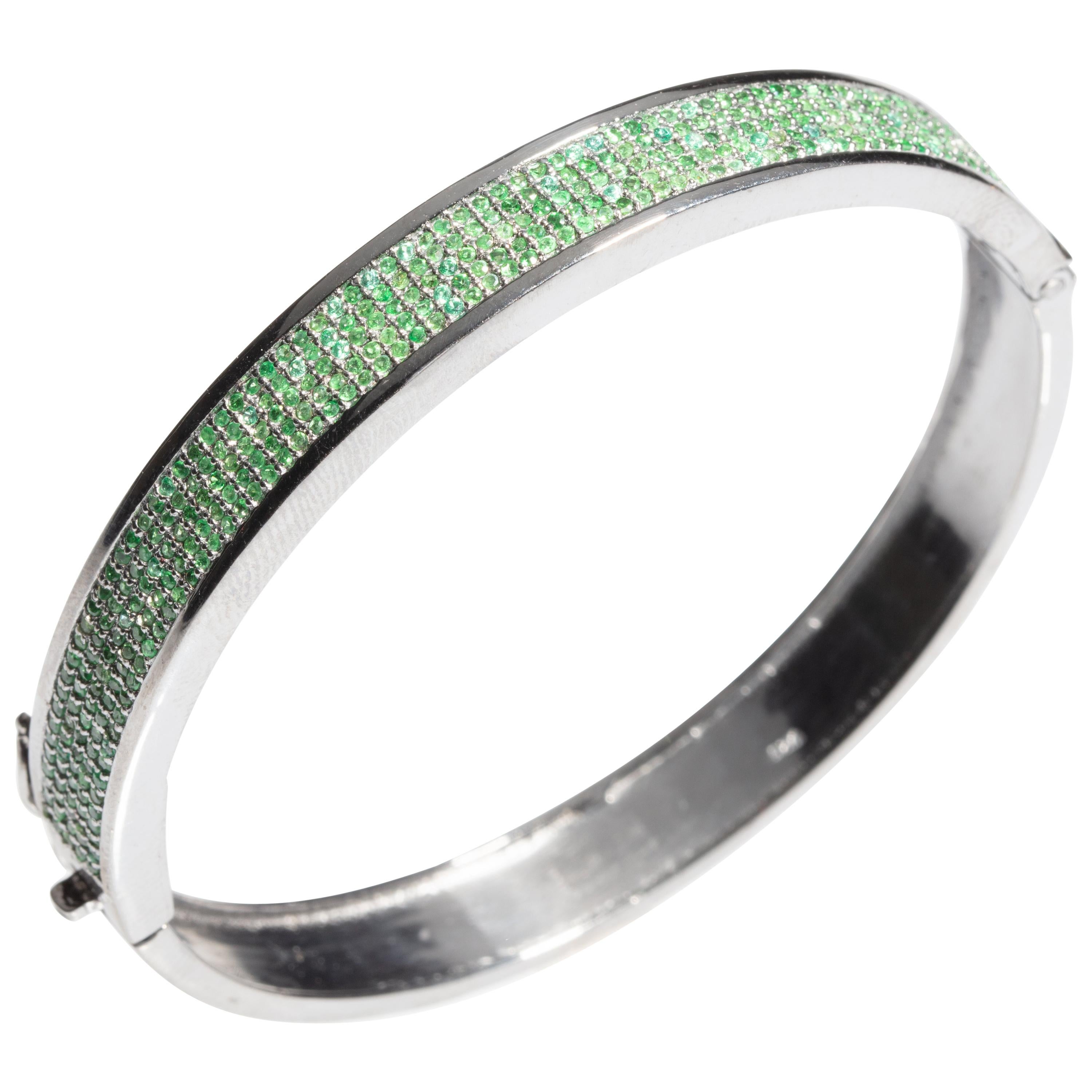 Pavé Set Emerald and Sterling Silver Bangle