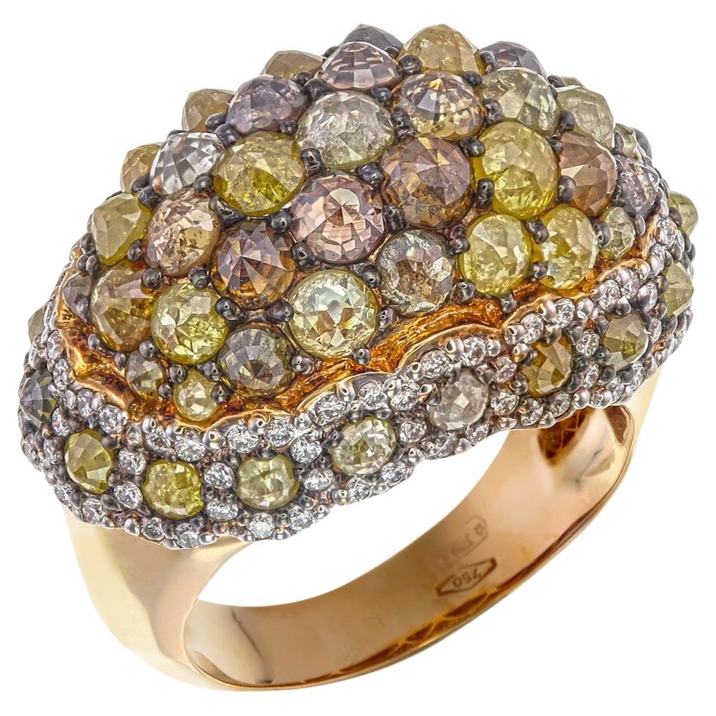 Pavé-besetzter Kuppelring mit Fancy-Diamanten aus 18 Karat Roségold