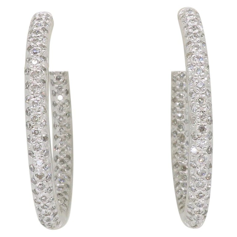 Pavé Set Inside Out Diamond Hoop Earrings at 1stDibs
