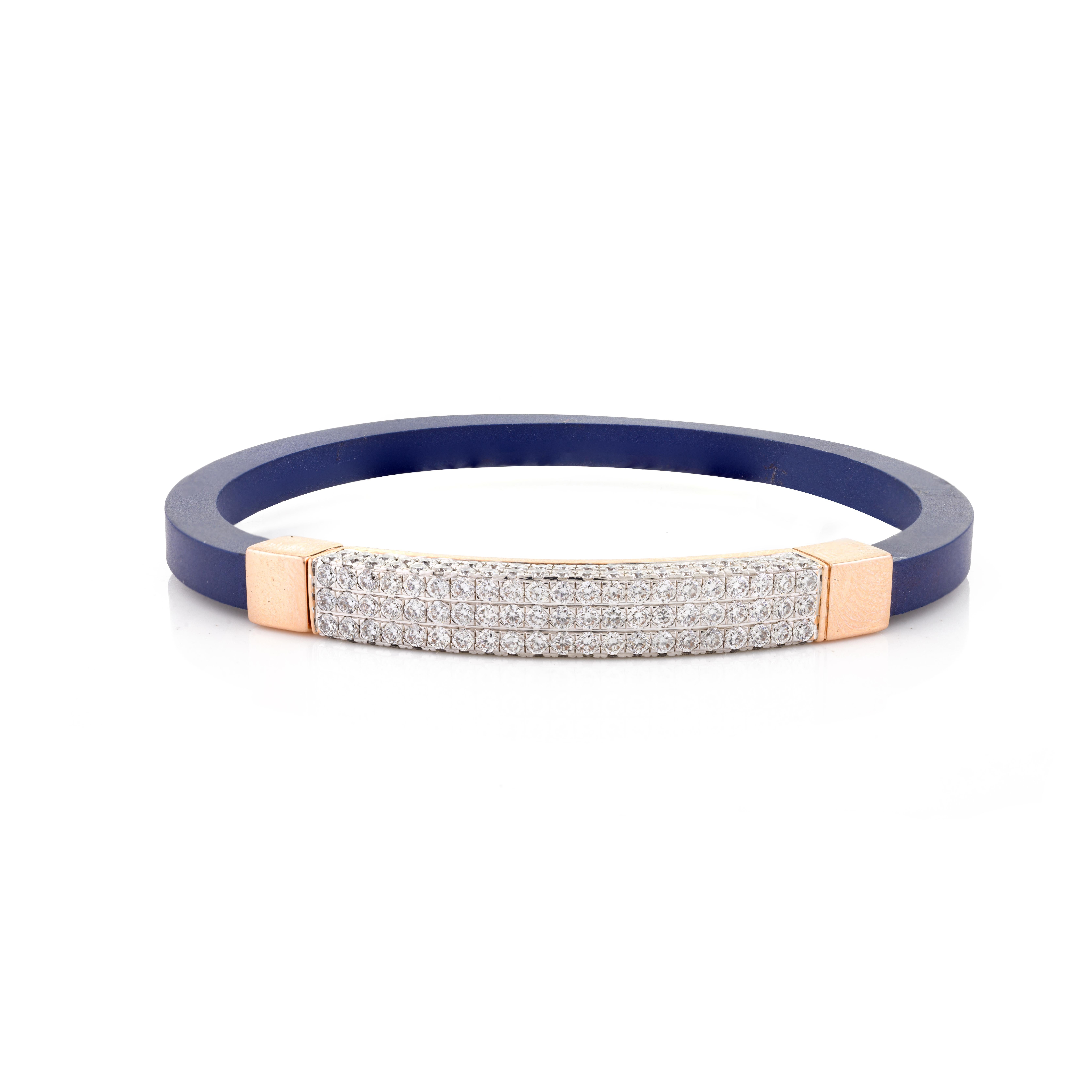 This Pave Set Natural Diamond Mens Adjustable Bracelet in 18K gold showcases sparkling natural diamonds, weighing 1.9 carats. 
April birthstone diamond brings love, fame, success and prosperity.
Designed with round cut diamonds pave set in gold to