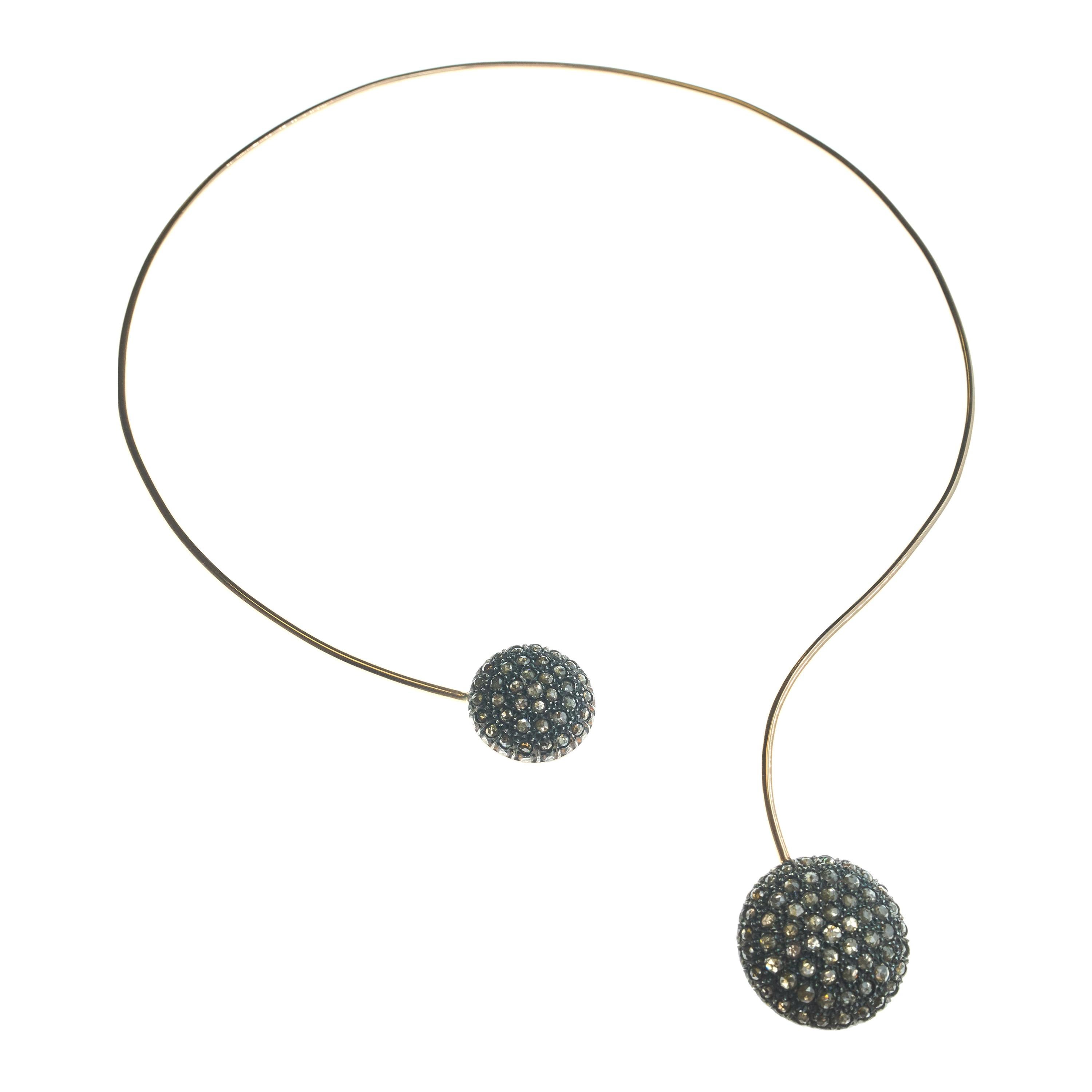 21st Century 9 Karat Rose Gold and Diamond Open-Shank Cesellato Collar Necklace