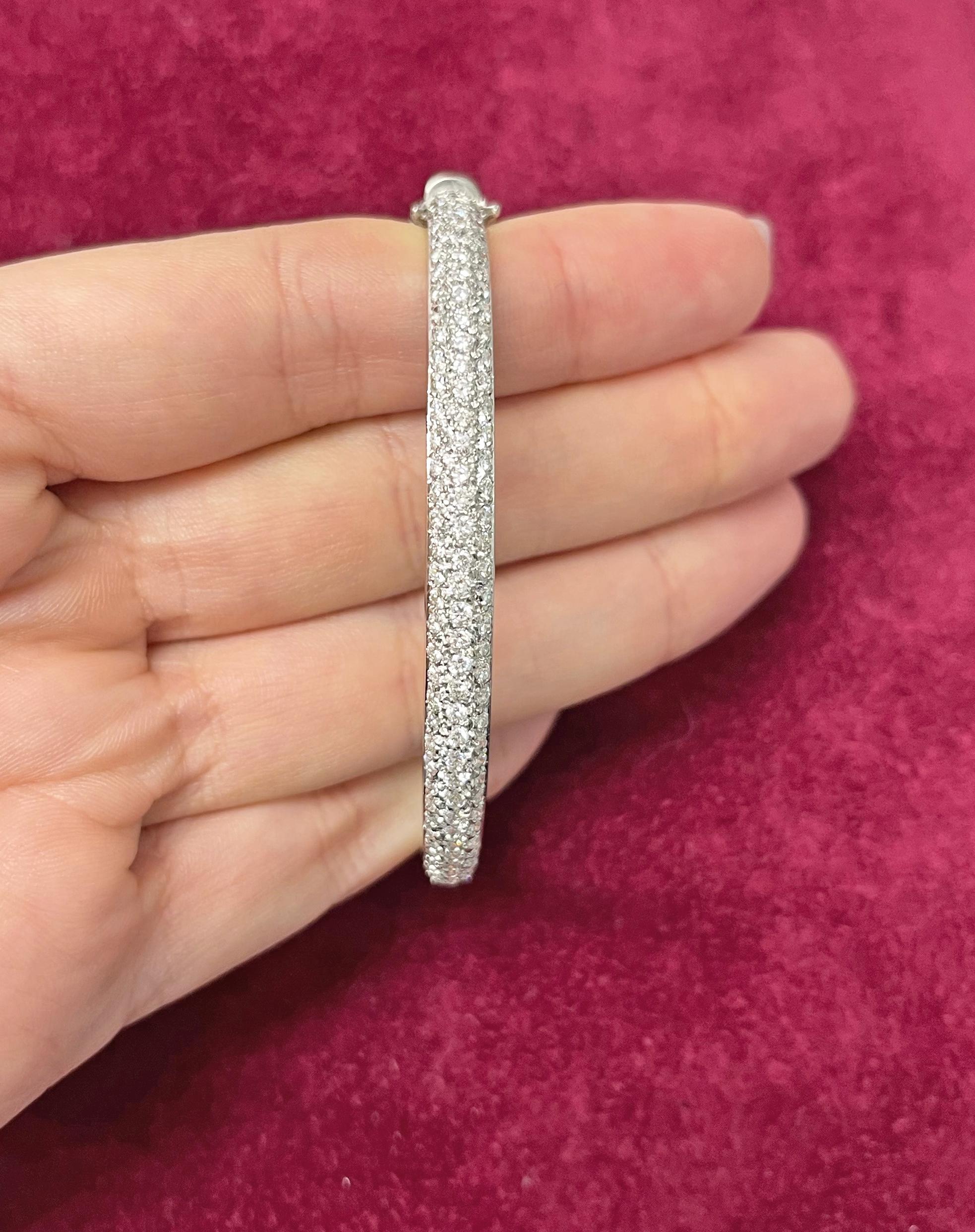 Pave Set Round Cut Diamond Bangle Bracelet 18 Karat White Gold 2.18 Carat For Sale 6