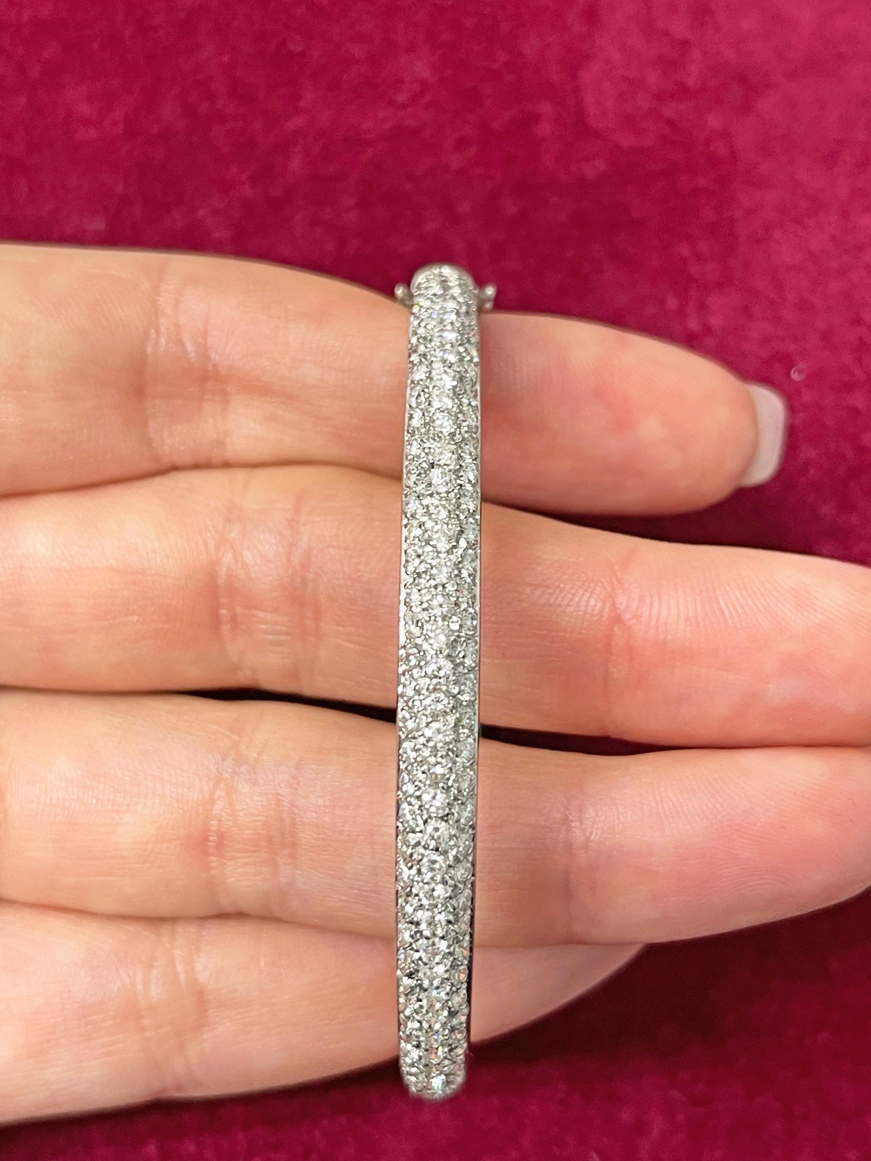 Pave Set Round Cut Diamond Bangle Bracelet 18 Karat White Gold 2.18 Carat For Sale 3