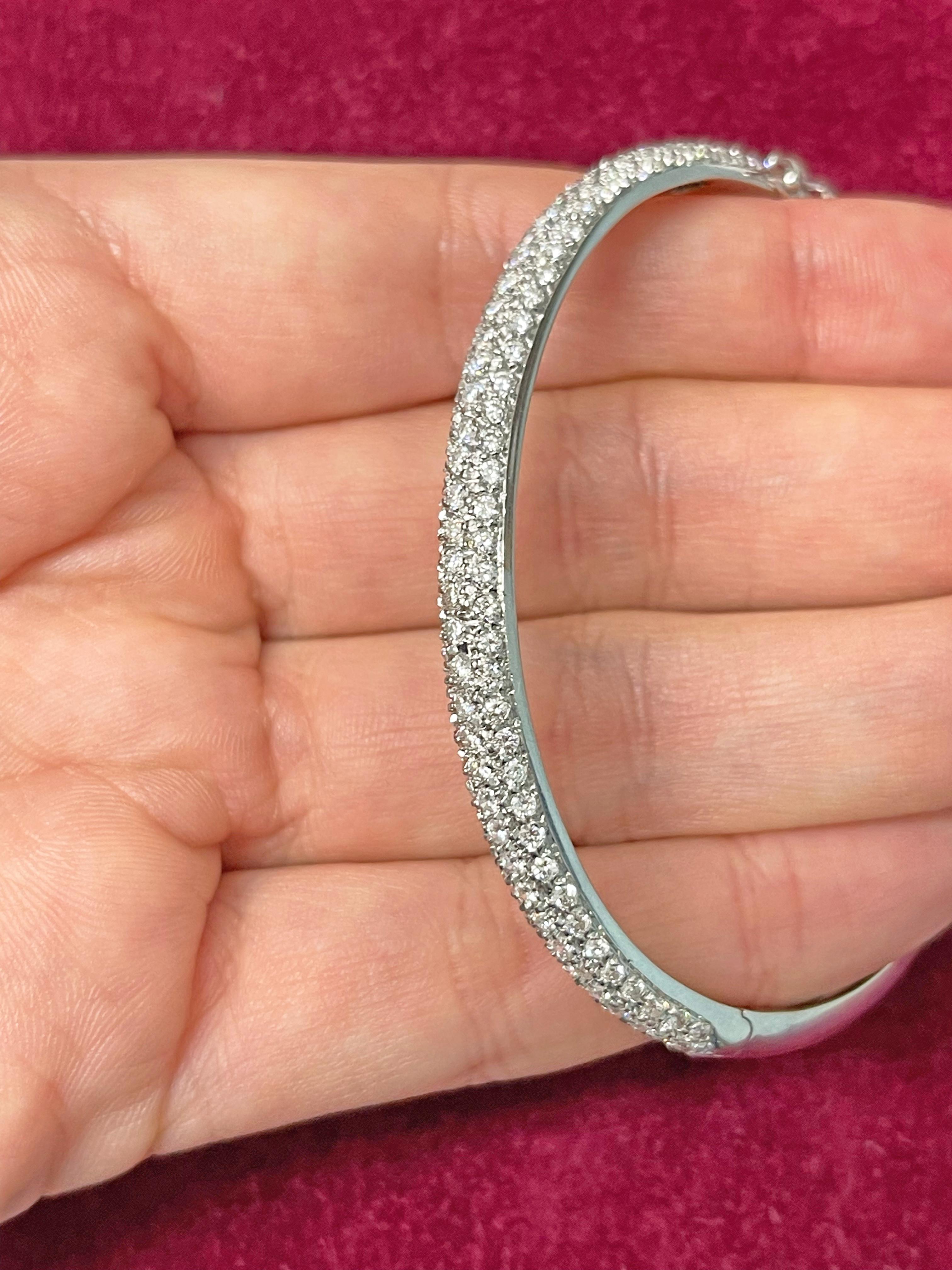 Pave Set Round Cut Diamond Bangle Bracelet 18 Karat White Gold 2.18 Carat For Sale 4